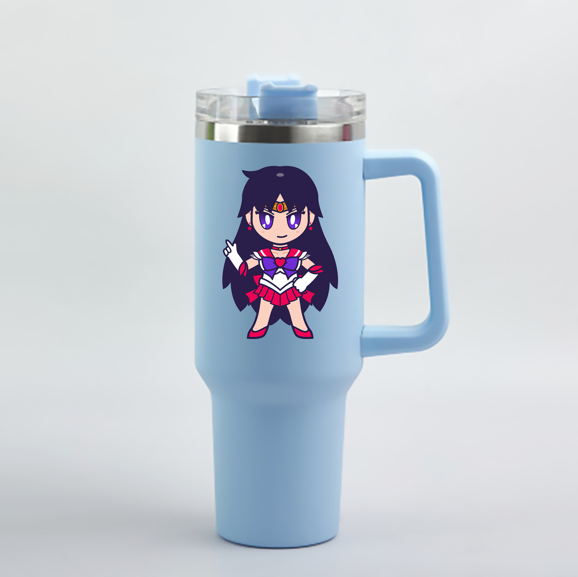 （画像用） 美少女戦士セーラームーン 火野レイ ひの レイ Sailor Moon Hino Rei （セーラーマーズ,Sailor Mars） 1200mL車用タンブラー - クリスタルステッカー（プラスチックストロー付き）