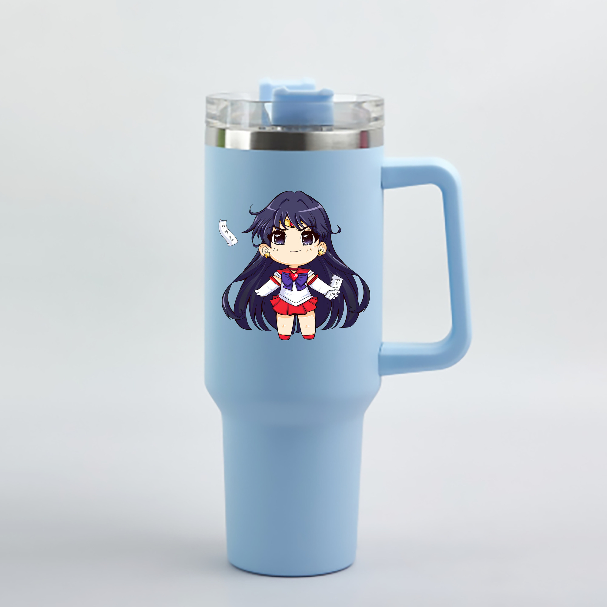 （画像用） 美少女戦士セーラームーン 火野レイ ひの レイ Sailor Moon Hino Rei （セーラーマーズ,Sailor Mars） 1200mL車用タンブラー - クリスタルステッカー（プラスチックストロー付き）