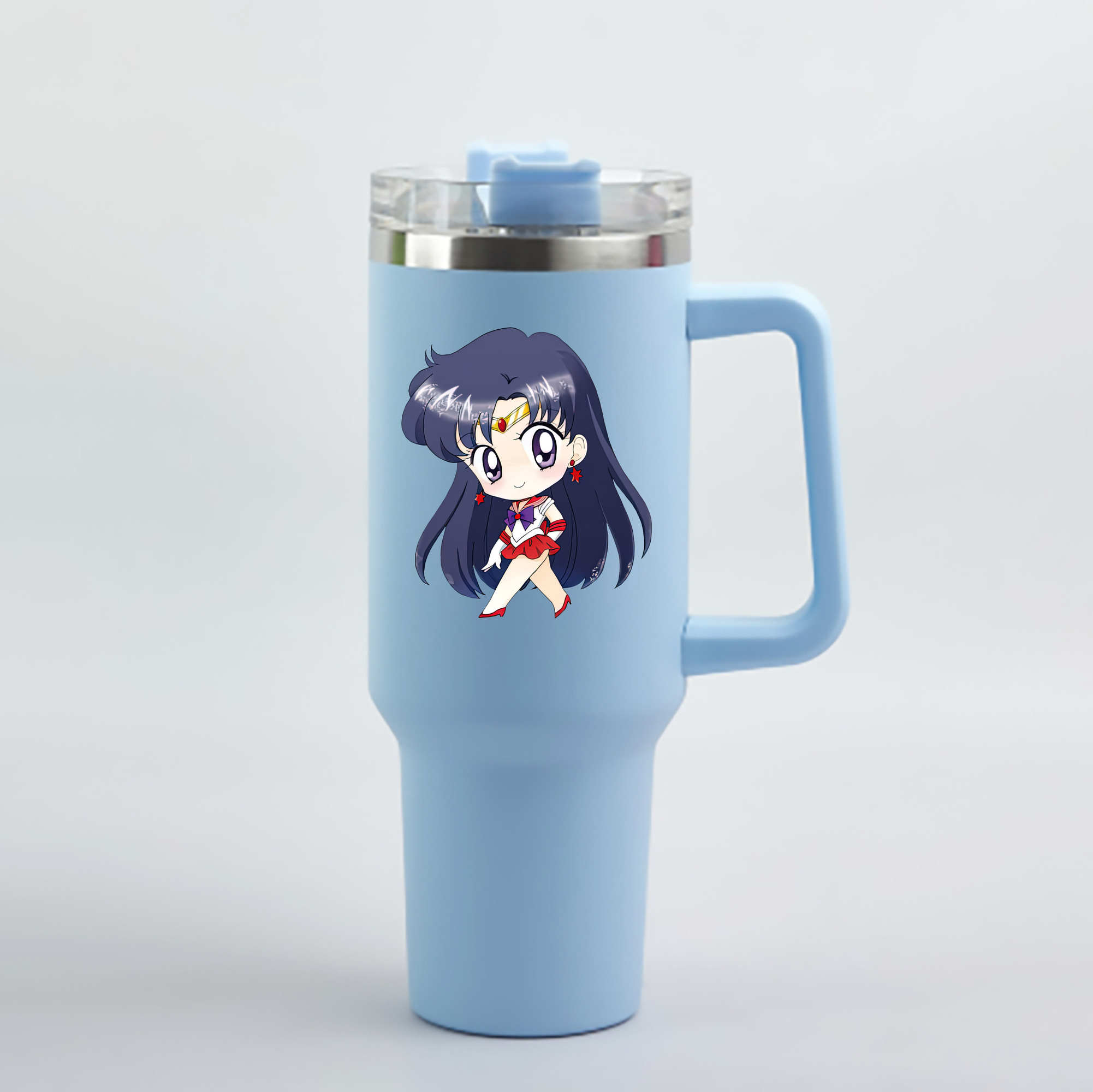 （画像用） 美少女戦士セーラームーン 火野レイ ひの レイ Sailor Moon Hino Rei （セーラーマーズ,Sailor Mars） 1200mL車用タンブラー - クリスタルステッカー（プラスチックストロー付き）