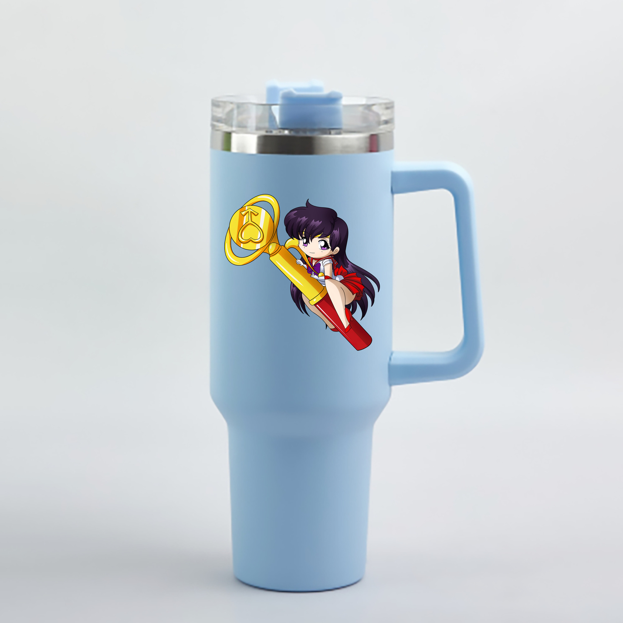 （画像用） 美少女戦士セーラームーン 火野レイ ひの レイ Sailor Moon Hino Rei （セーラーマーズ,Sailor Mars） 1200mL車用タンブラー - クリスタルステッカー（プラスチックストロー付き）