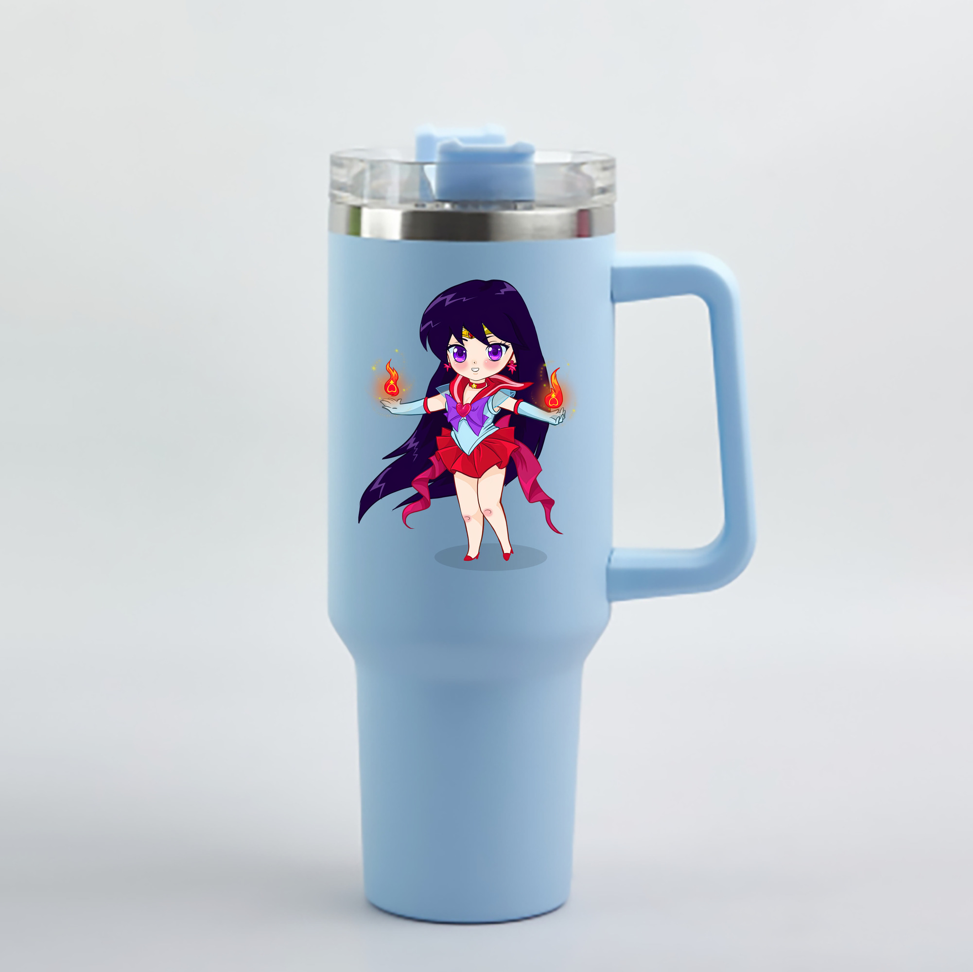 （画像用） 美少女戦士セーラームーン 火野レイ ひの レイ Sailor Moon Hino Rei （セーラーマーズ,Sailor Mars） 1200mL車用タンブラー - クリスタルステッカー（プラスチックストロー付き）