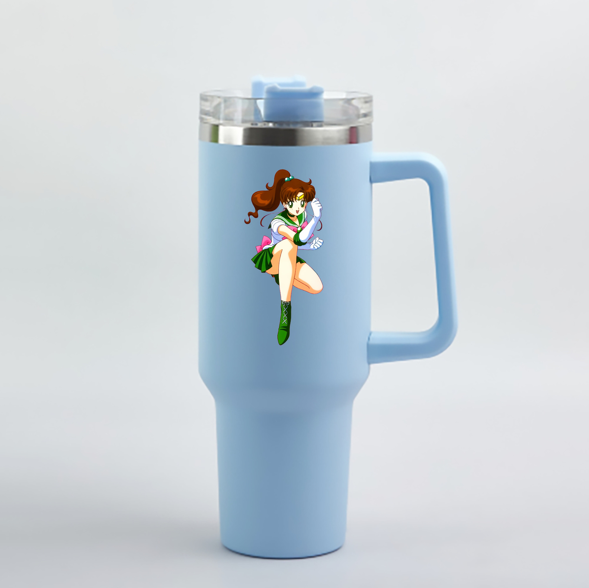 （画像用） 美少女戦士セーラームーン 木野 まこと きの まこと Sailor Moon Kino Makoto （セーラージュピター；Sailor Jupiter） 1200mL車用タンブラー - クリスタルステッカー（プラスチックストロー付き）