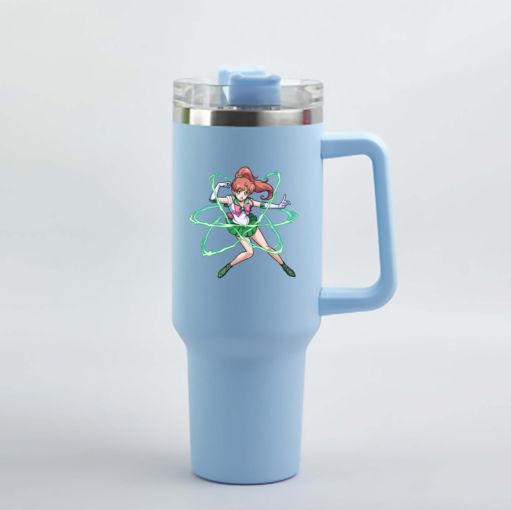 （画像用） 美少女戦士セーラームーン 木野 まこと きの まこと Sailor Moon Kino Makoto （セーラージュピター；Sailor Jupiter） 1200mL車用タンブラー - クリスタルステッカー（プラスチックストロー付き）