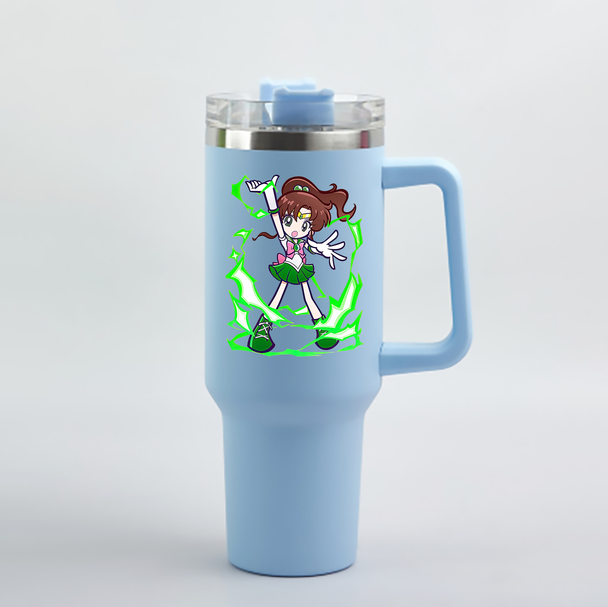 （画像用） 美少女戦士セーラームーン 木野 まこと きの まこと Sailor Moon Kino Makoto （セーラージュピター；Sailor Jupiter） 1200mL車用タンブラー - クリスタルステッカー（プラスチックストロー付き）