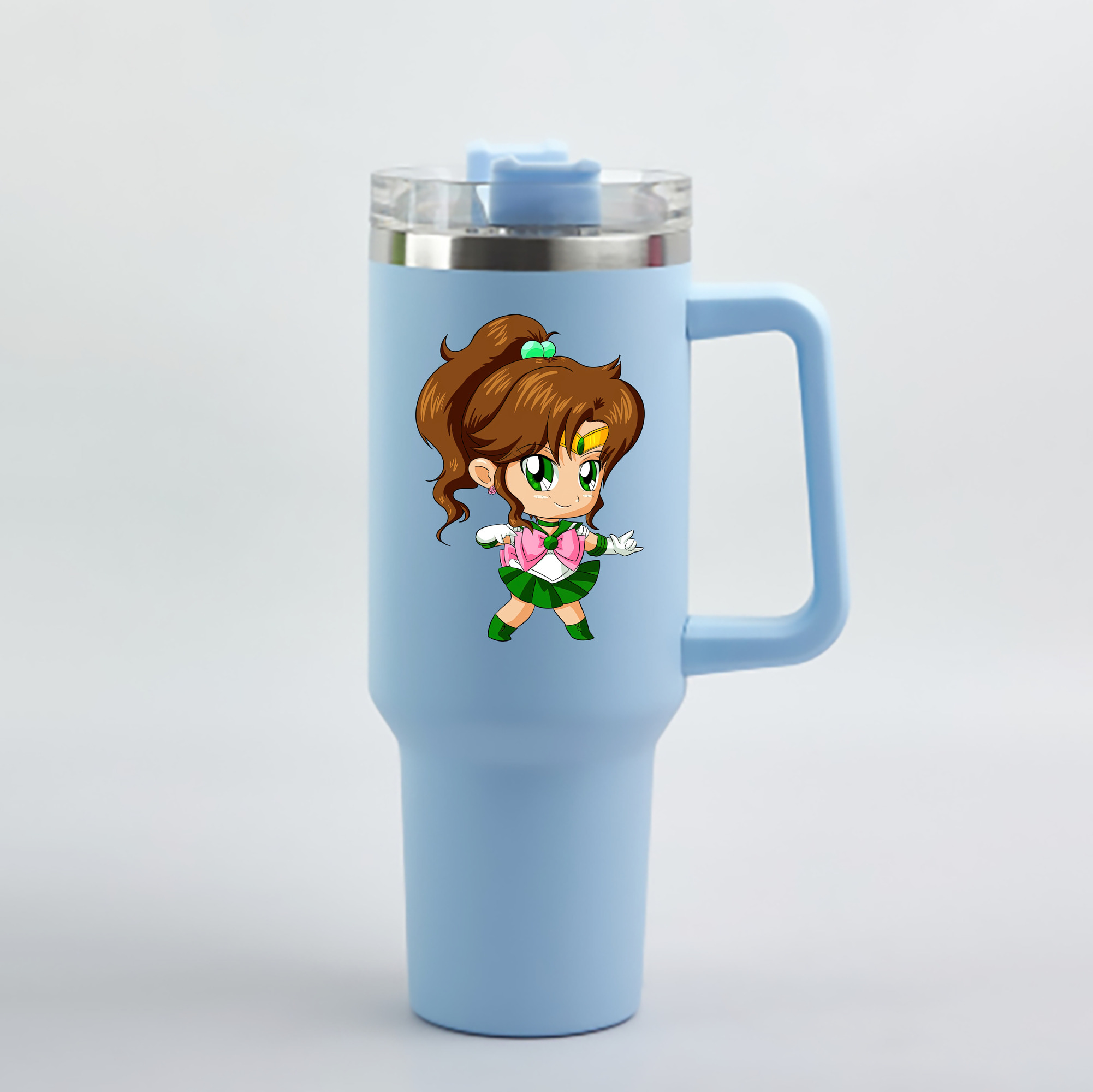 （画像用） 美少女戦士セーラームーン 木野 まこと きの まこと Sailor Moon Kino Makoto （セーラージュピター；Sailor Jupiter） 1200mL車用タンブラー - クリスタルステッカー（プラスチックストロー付き）