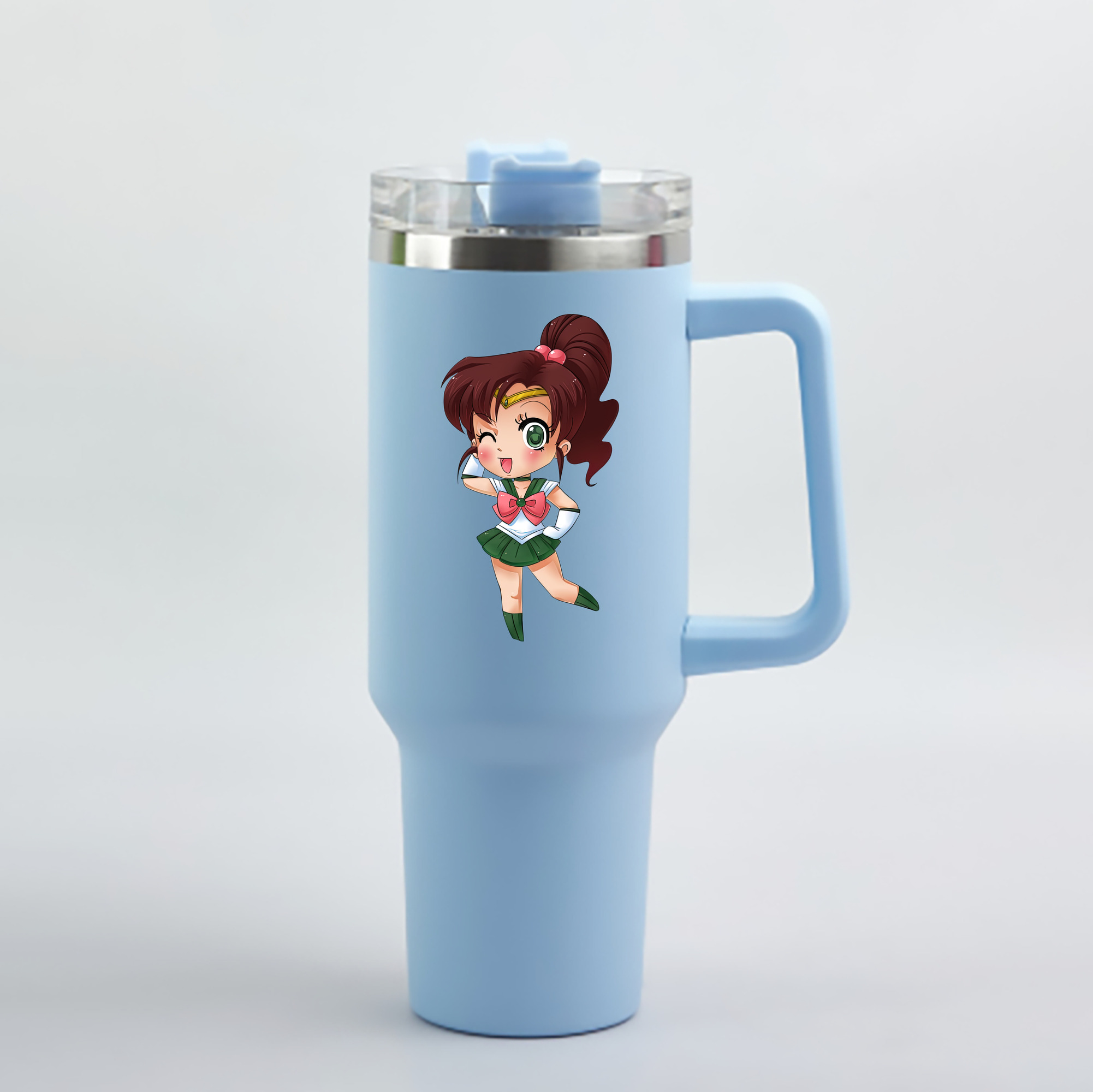 （画像用） 美少女戦士セーラームーン 木野 まこと きの まこと Sailor Moon Kino Makoto （セーラージュピター；Sailor Jupiter） 1200mL車用タンブラー - クリスタルステッカー（プラスチックストロー付き）
