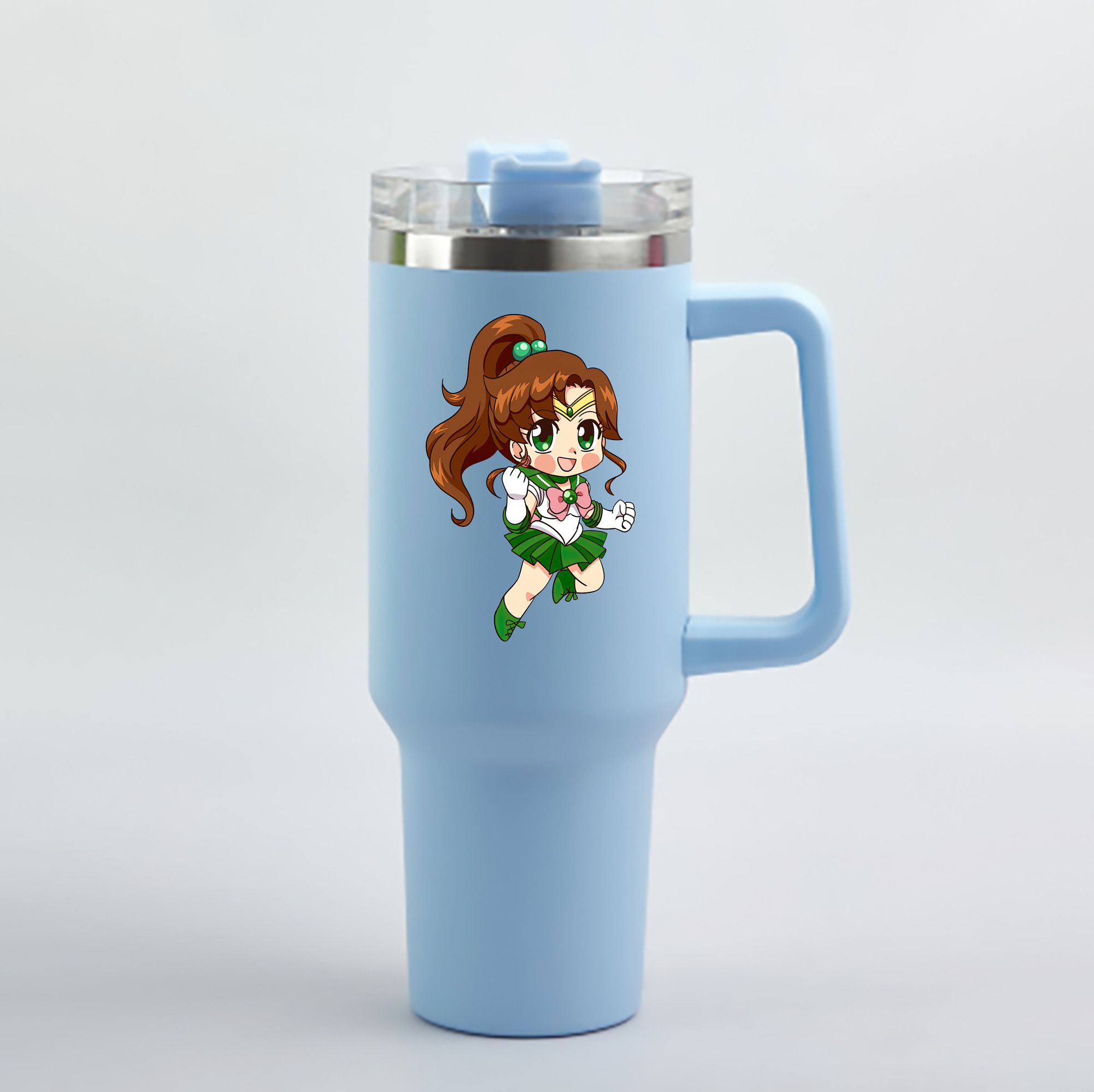 （画像用） 美少女戦士セーラームーン 木野 まこと きの まこと Sailor Moon Kino Makoto （セーラージュピター；Sailor Jupiter） 1200mL車用タンブラー - クリスタルステッカー（プラスチックストロー付き）