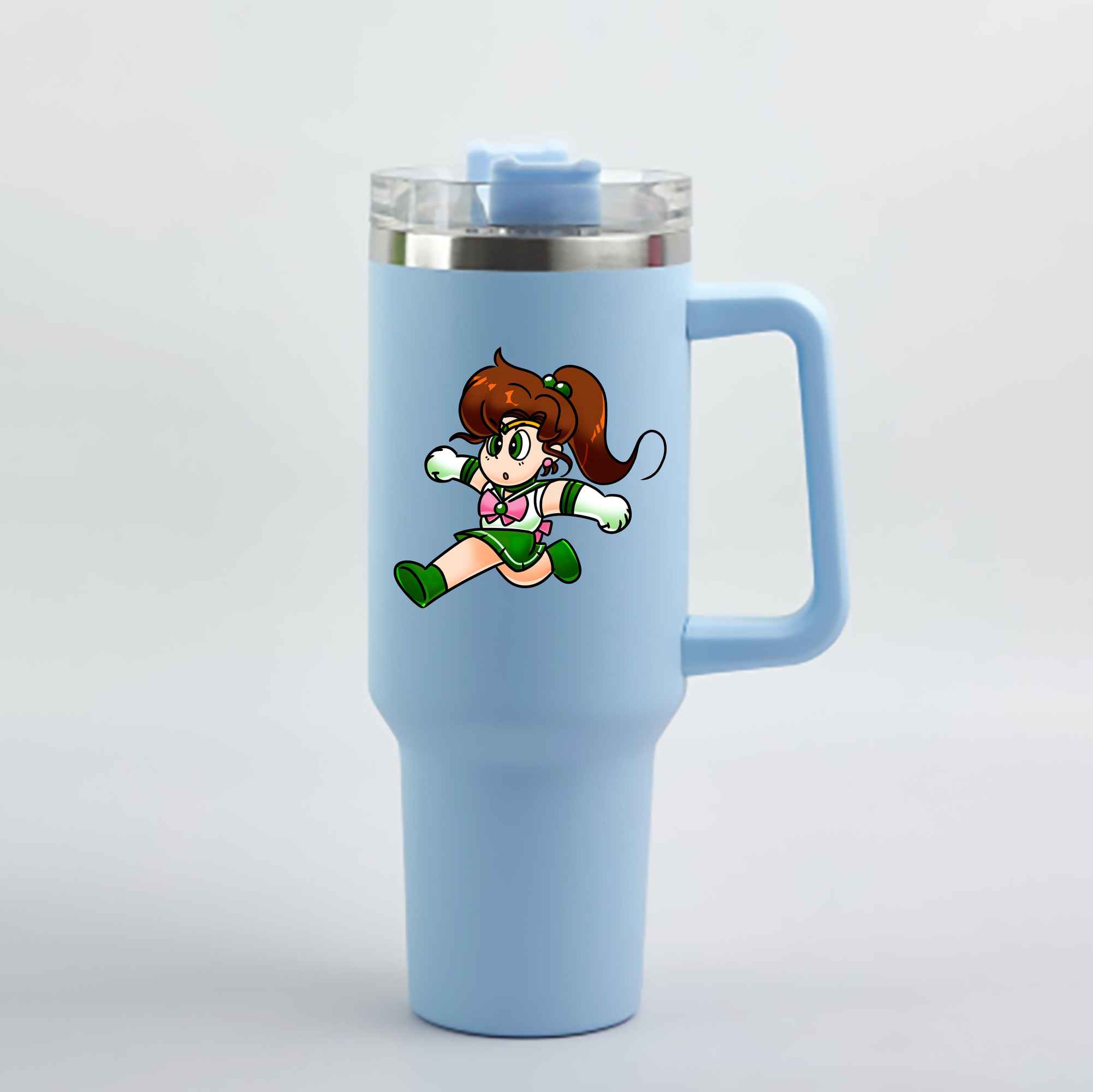 （画像用） 美少女戦士セーラームーン 木野 まこと きの まこと Sailor Moon Kino Makoto （セーラージュピター；Sailor Jupiter） 1200mL車用タンブラー - クリスタルステッカー（プラスチックストロー付き）