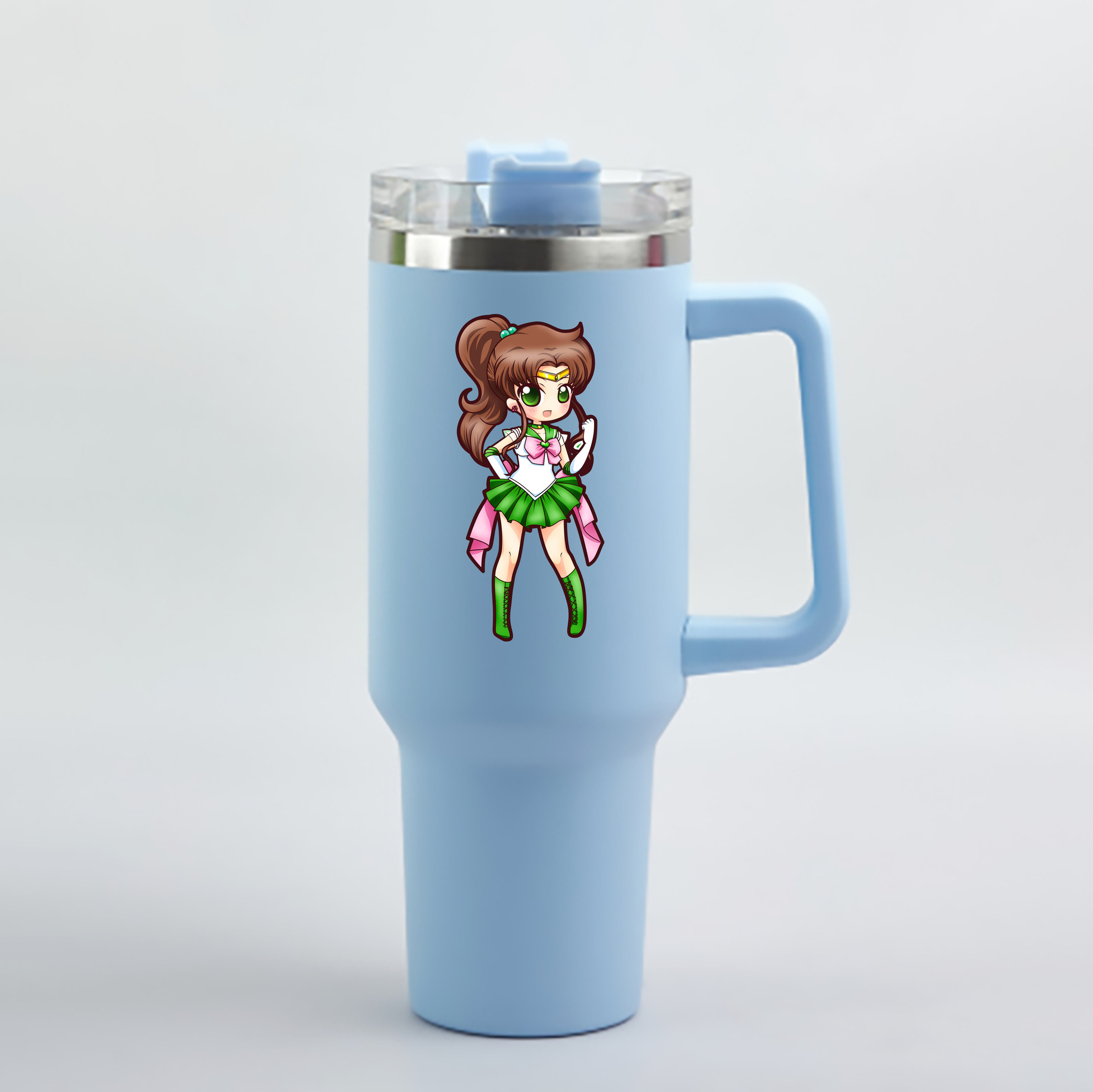 （画像用） 美少女戦士セーラームーン 木野 まこと きの まこと Sailor Moon Kino Makoto （セーラージュピター；Sailor Jupiter） 1200mL車用タンブラー - クリスタルステッカー（プラスチックストロー付き）