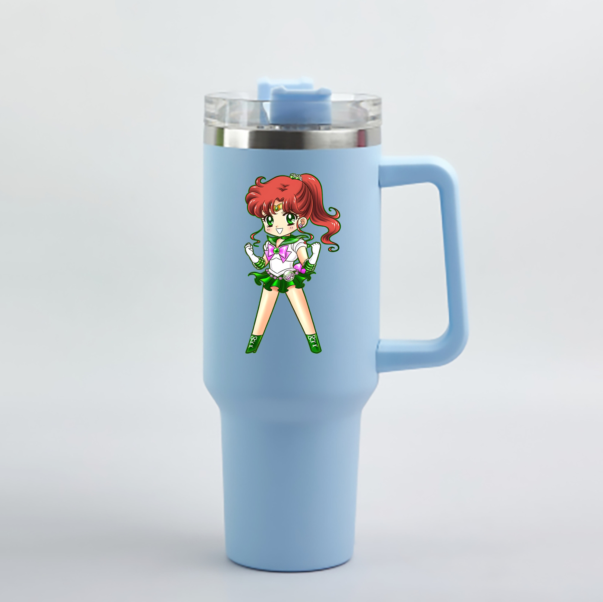 （画像用） 美少女戦士セーラームーン 木野 まこと きの まこと Sailor Moon Kino Makoto （セーラージュピター；Sailor Jupiter） 1200mL車用タンブラー - クリスタルステッカー（プラスチックストロー付き）