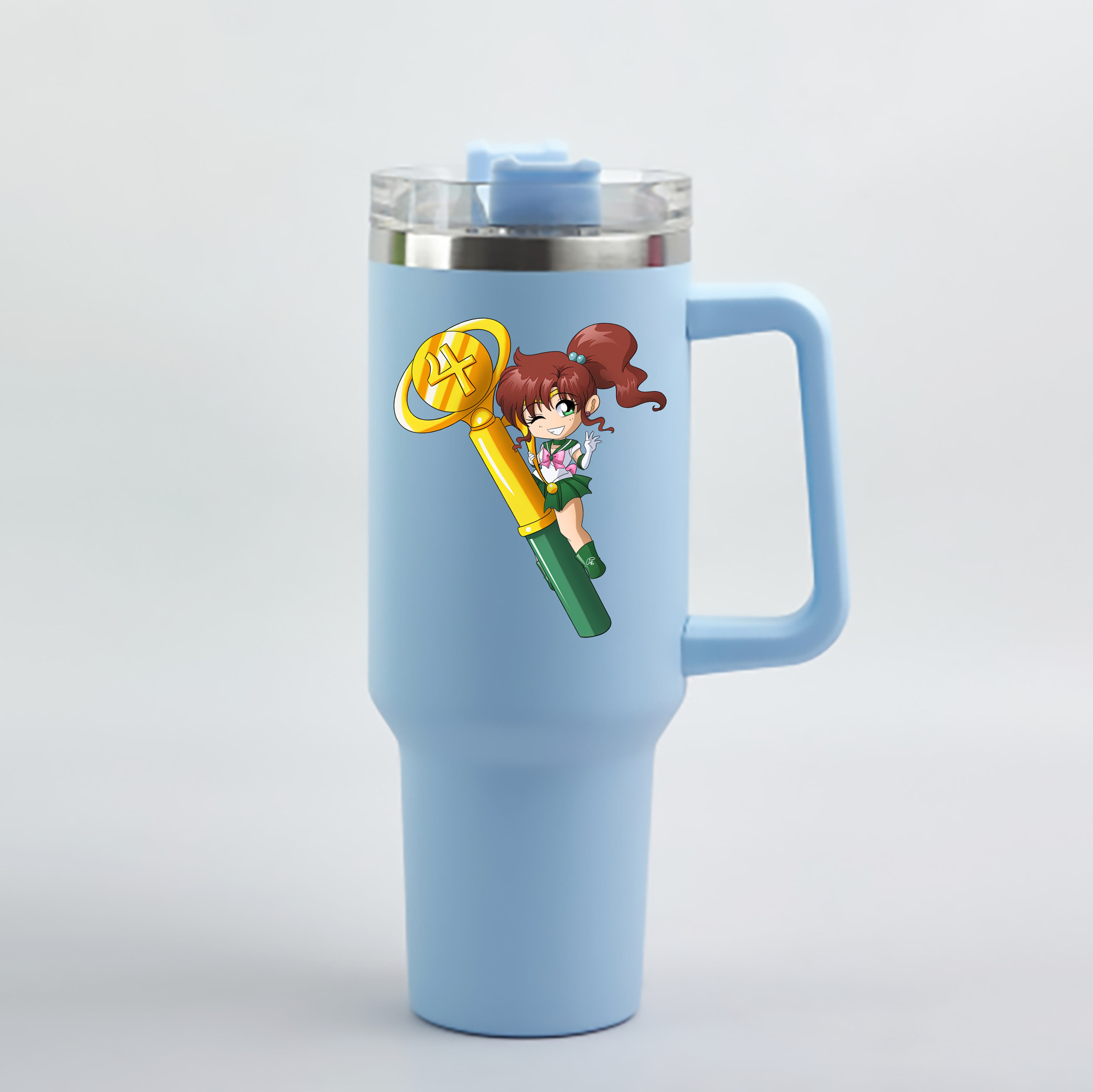 （画像用） 美少女戦士セーラームーン 木野 まこと きの まこと Sailor Moon Kino Makoto （セーラージュピター；Sailor Jupiter） 1200mL車用タンブラー - クリスタルステッカー（プラスチックストロー付き）