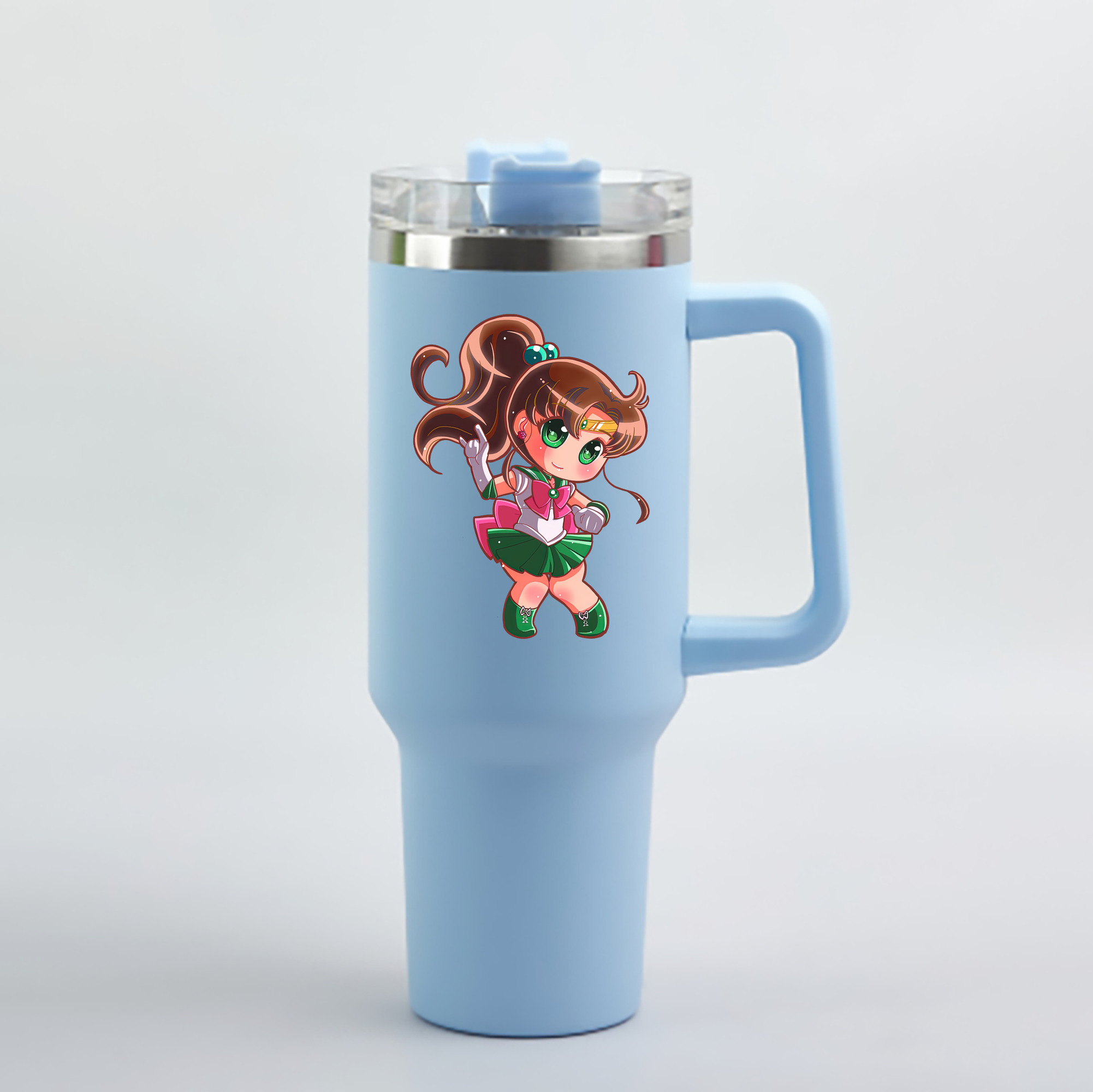 （画像用） 美少女戦士セーラームーン 木野 まこと きの まこと Sailor Moon Kino Makoto （セーラージュピター；Sailor Jupiter） 1200mL車用タンブラー - クリスタルステッカー（プラスチックストロー付き）