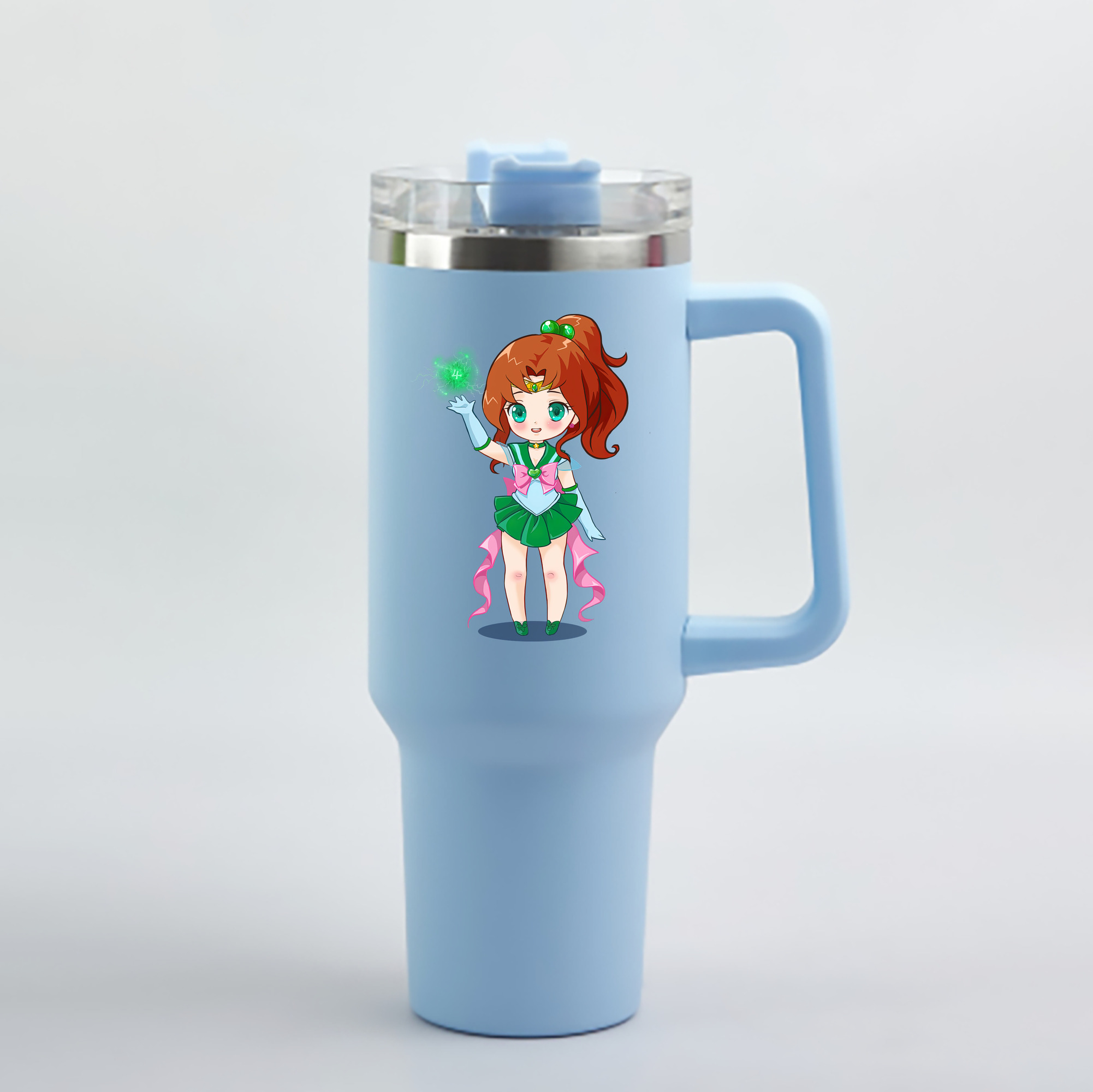 （画像用） 美少女戦士セーラームーン 木野 まこと きの まこと Sailor Moon Kino Makoto （セーラージュピター；Sailor Jupiter） 1200mL車用タンブラー - クリスタルステッカー（プラスチックストロー付き）