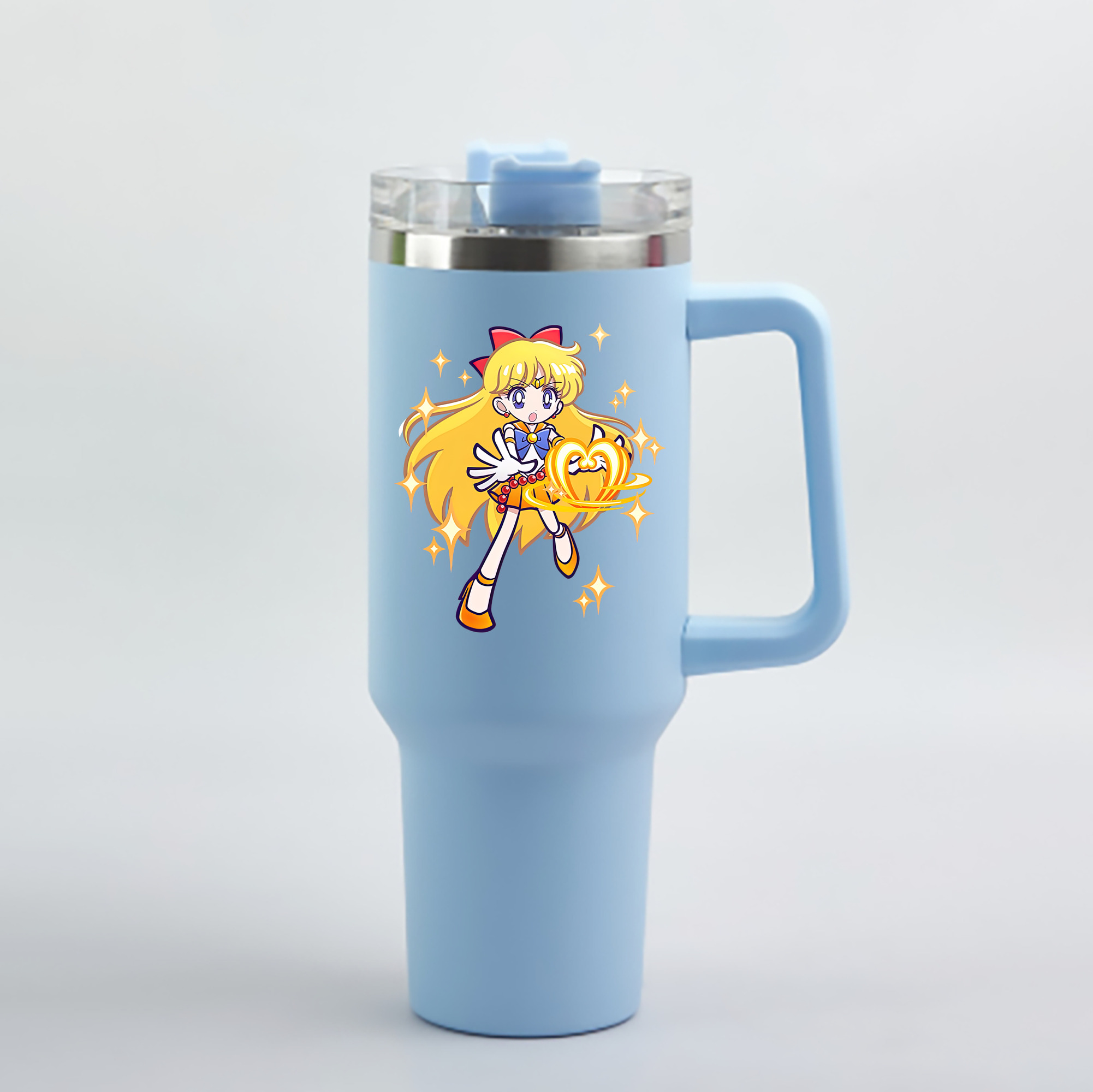 （画像用） 美少女戦士セーラームーン 愛野 美奈子 あいの みなこ Sailor Moon Aino Minako 1200mL車用タンブラー - クリスタルステッカー（プラスチックストロー付き）