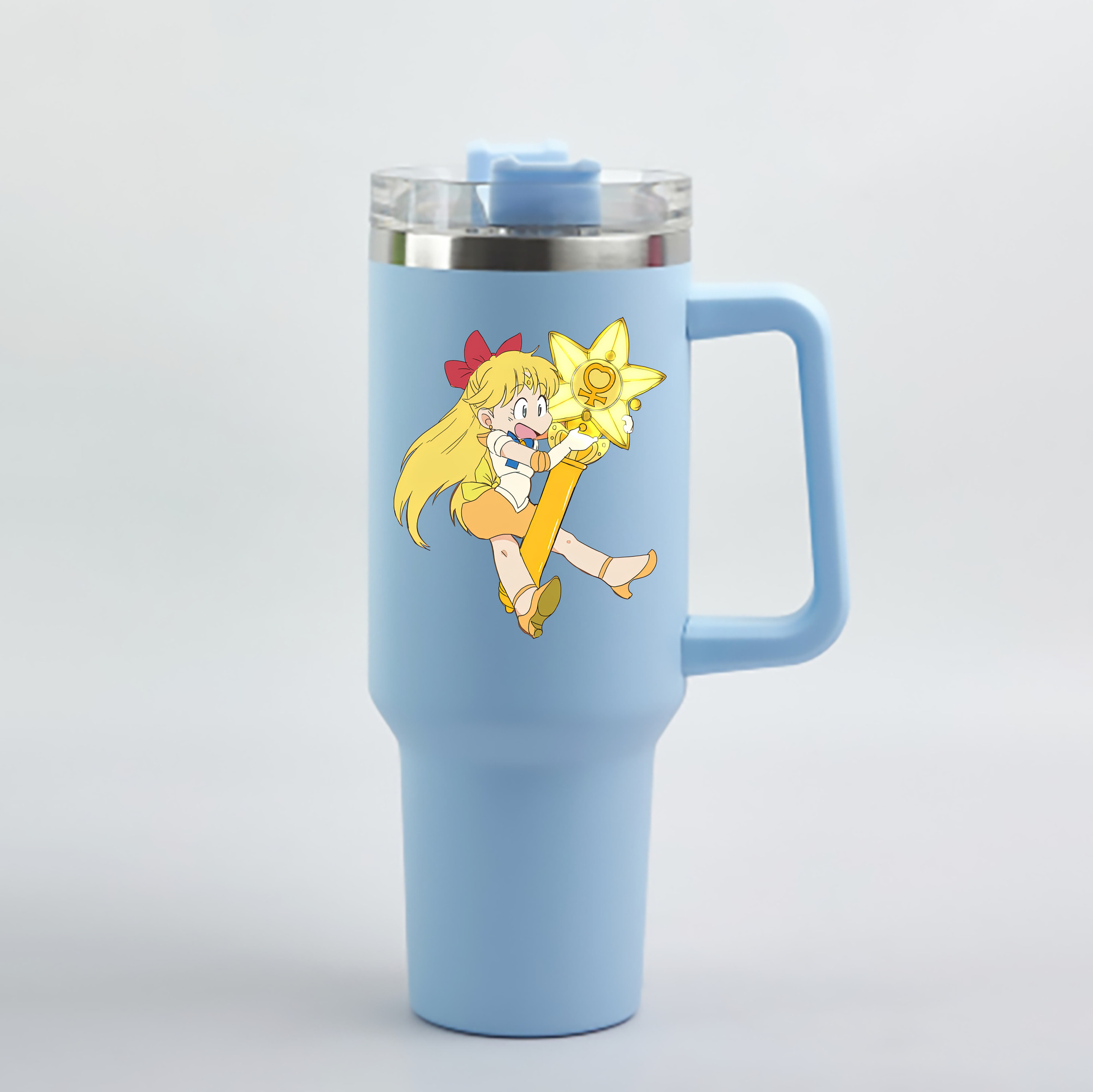 （画像用） 美少女戦士セーラームーン 愛野 美奈子 あいの みなこ Sailor Moon Aino Minako 1200mL車用タンブラー - クリスタルステッカー（プラスチックストロー付き）