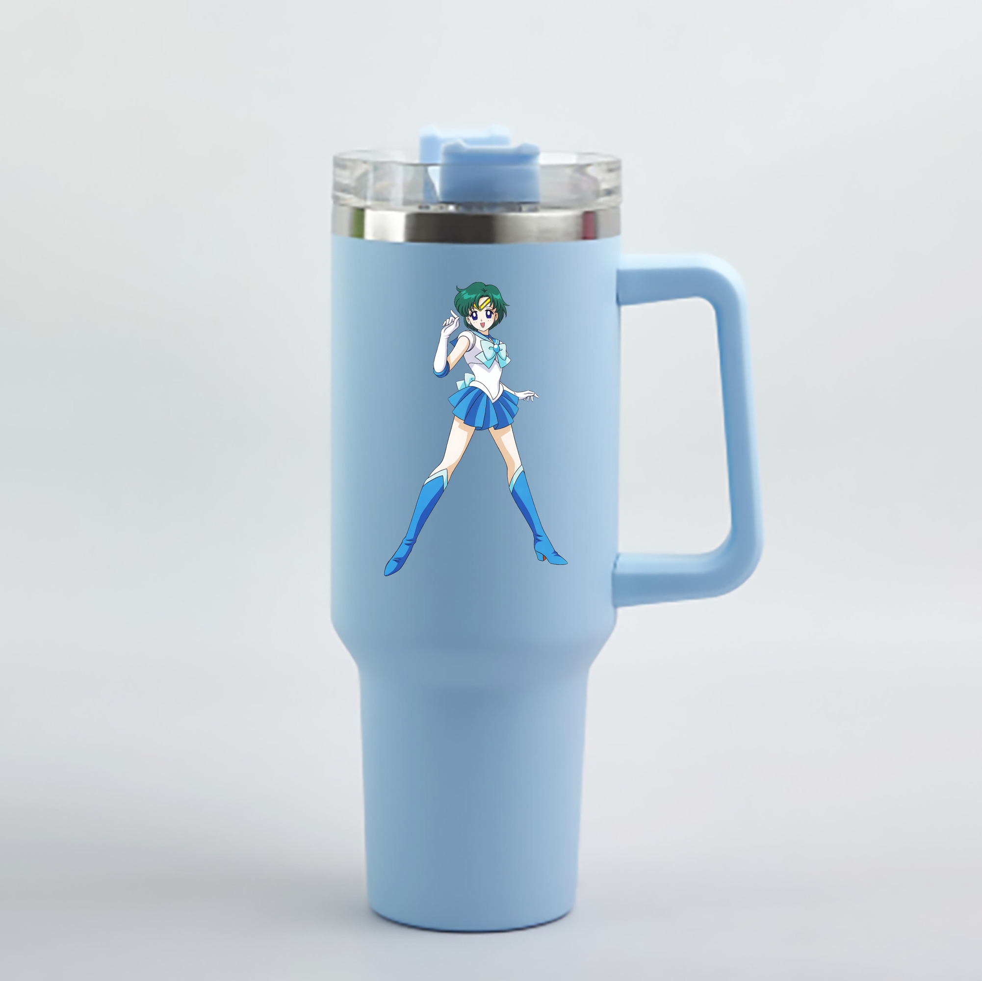 （画像用） 美少女戦士セーラームーン 海王 みちる（かいおう みちる） Sailor Moon Kaiou Michiru 1200mL車用タンブラー - クリスタルステッカー（プラスチックストロー付き）