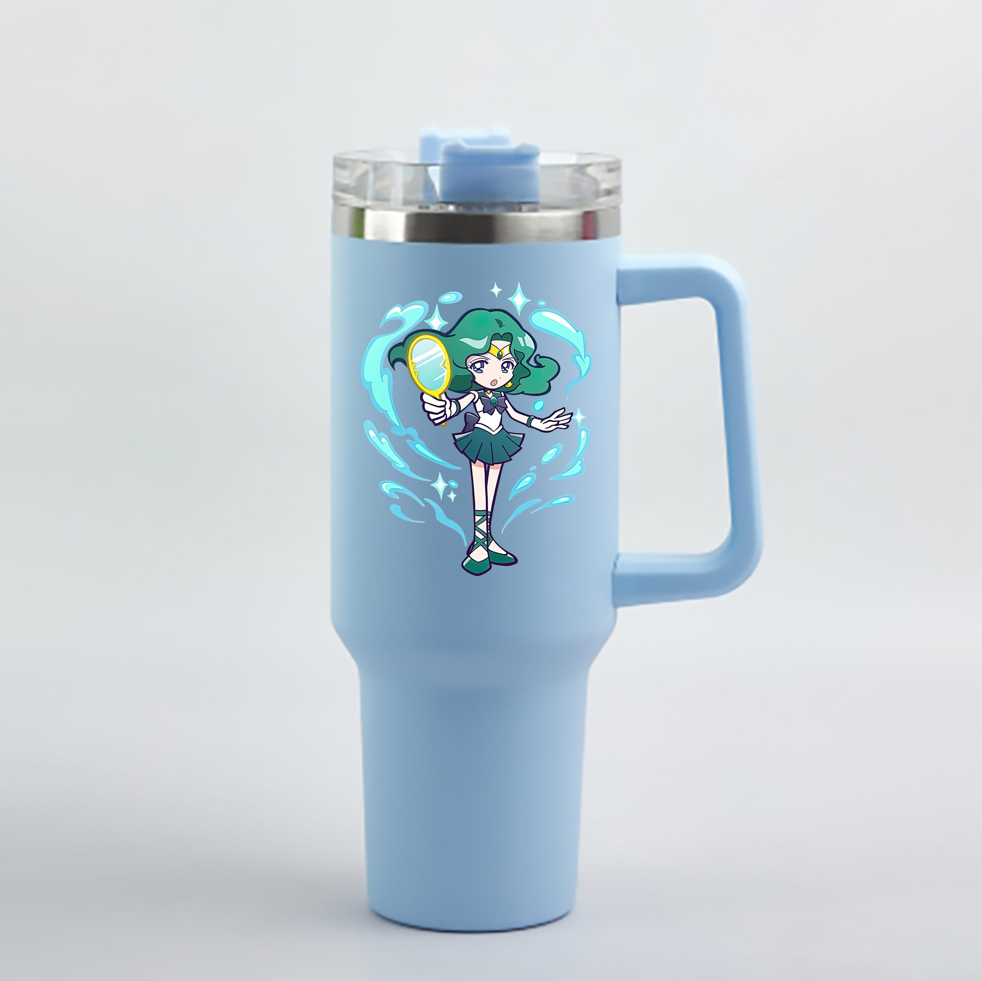 （画像用） 美少女戦士セーラームーン 海王 みちる（かいおう みちる） Sailor Moon Kaiou Michiru 1200mL車用タンブラー - クリスタルステッカー（プラスチックストロー付き）