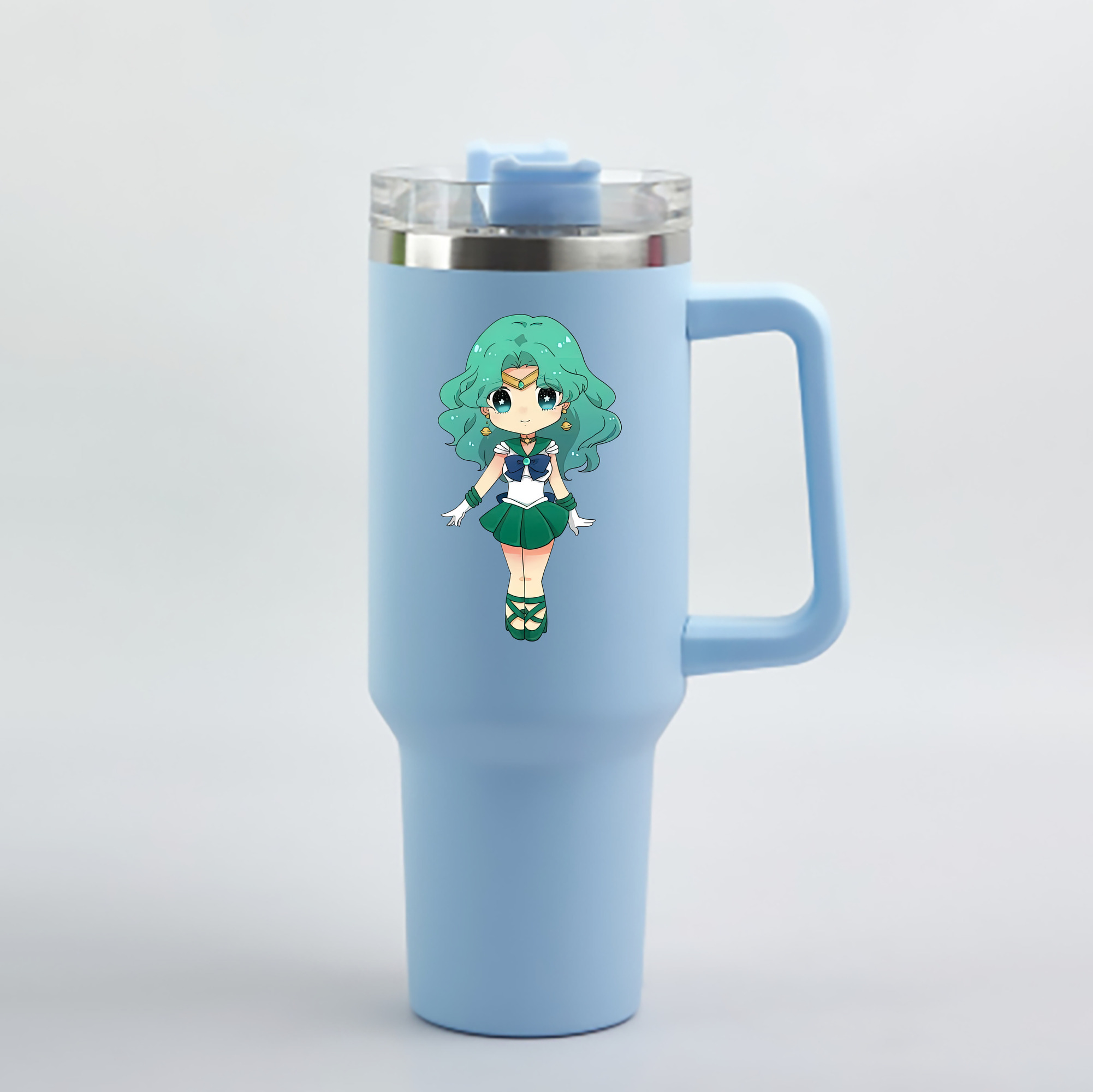 （画像用） 美少女戦士セーラームーン 海王 みちる（かいおう みちる） Sailor Moon Kaiou Michiru 1200mL車用タンブラー - クリスタルステッカー（プラスチックストロー付き）