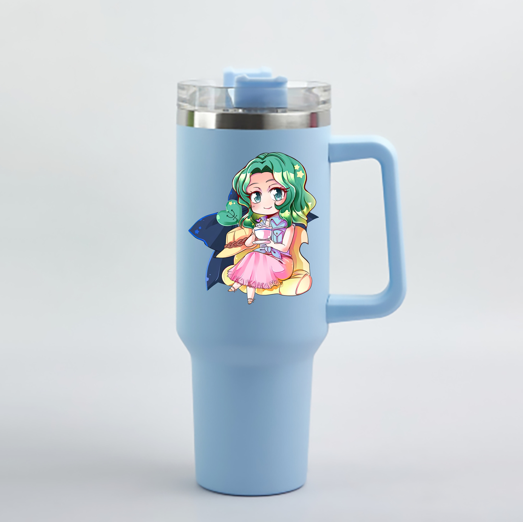 （画像用） 美少女戦士セーラームーン 海王 みちる（かいおう みちる） Sailor Moon Kaiou Michiru 1200mL車用タンブラー - クリスタルステッカー（プラスチックストロー付き）