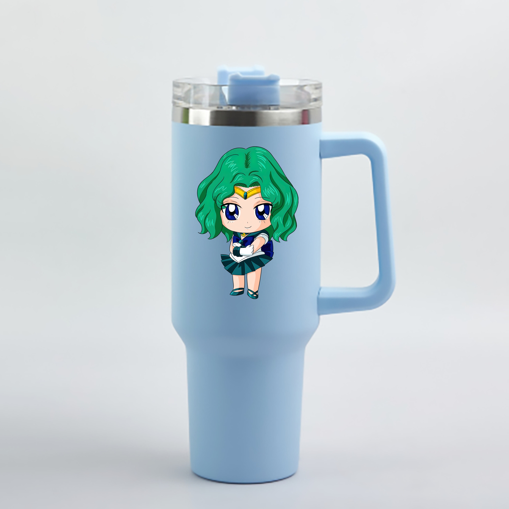 （画像用） 美少女戦士セーラームーン 海王 みちる（かいおう みちる） Sailor Moon Kaiou Michiru 1200mL車用タンブラー - クリスタルステッカー（プラスチックストロー付き）