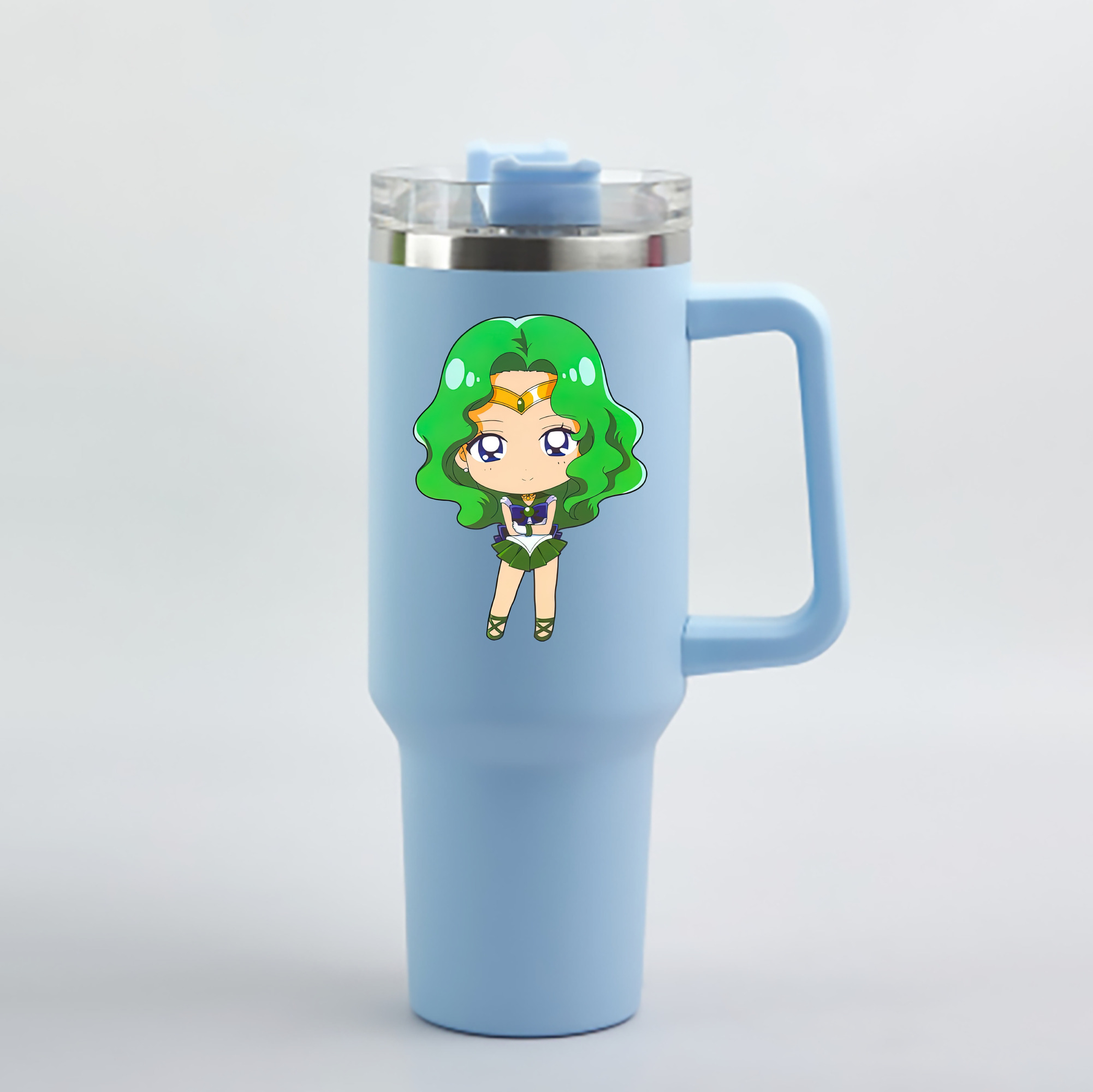 （画像用） 美少女戦士セーラームーン 海王 みちる（かいおう みちる） Sailor Moon Kaiou Michiru 1200mL車用タンブラー - クリスタルステッカー（プラスチックストロー付き）
