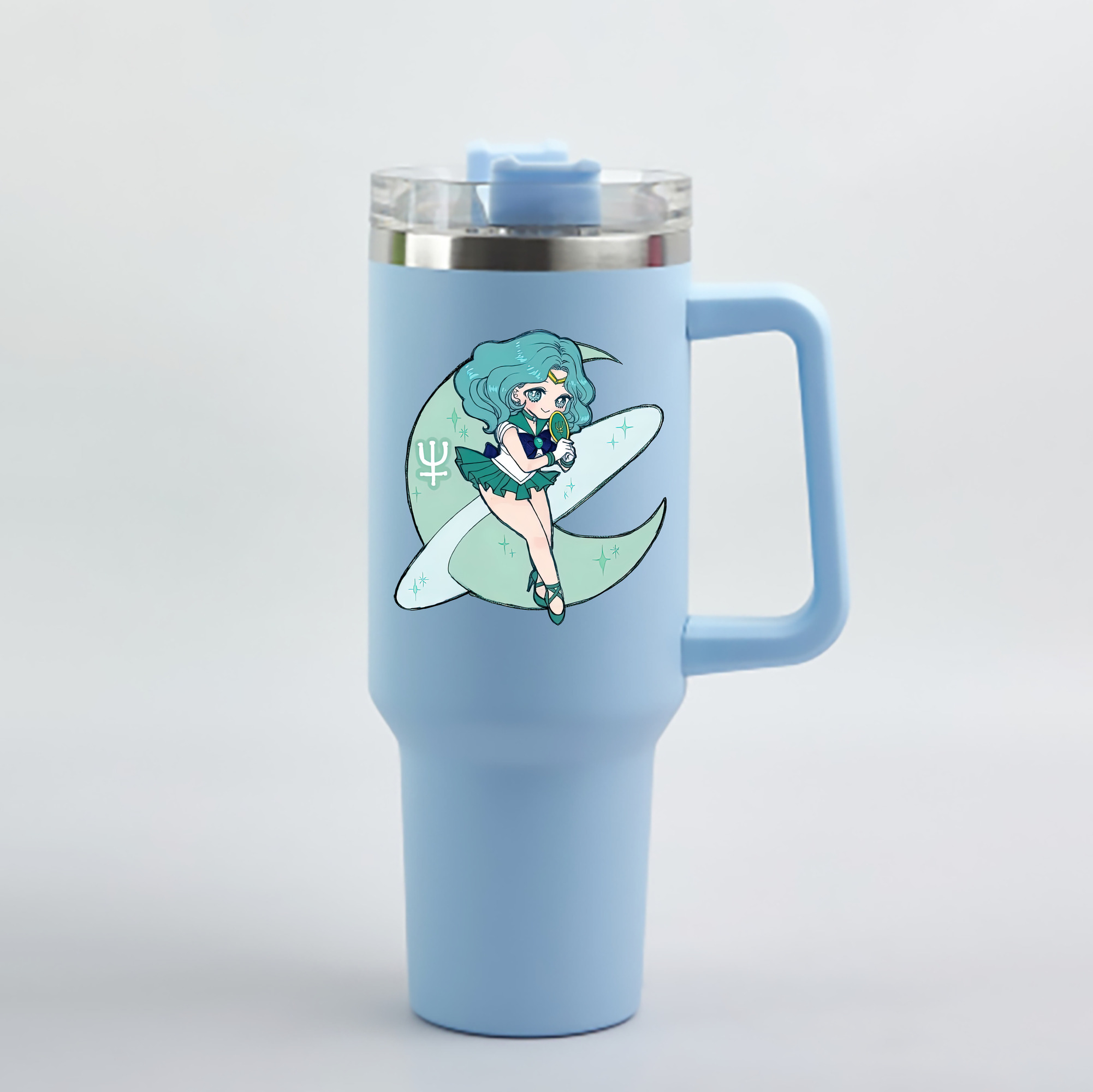 （画像用） 美少女戦士セーラームーン 海王 みちる（かいおう みちる） Sailor Moon Kaiou Michiru 1200mL車用タンブラー - クリスタルステッカー（プラスチックストロー付き）