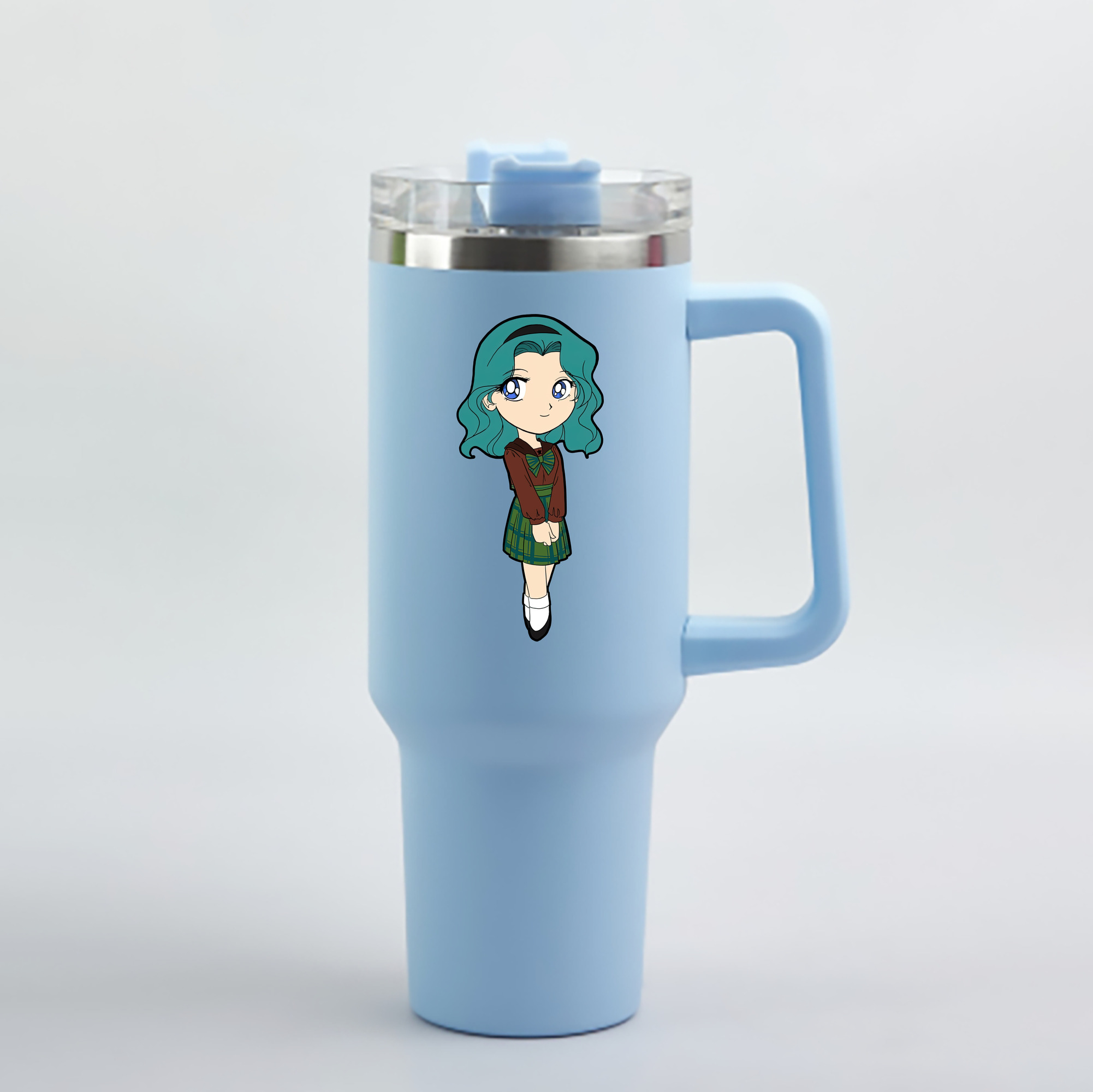 （画像用） 美少女戦士セーラームーン 海王 みちる（かいおう みちる） Sailor Moon Kaiou Michiru 1200mL車用タンブラー - クリスタルステッカー（プラスチックストロー付き）