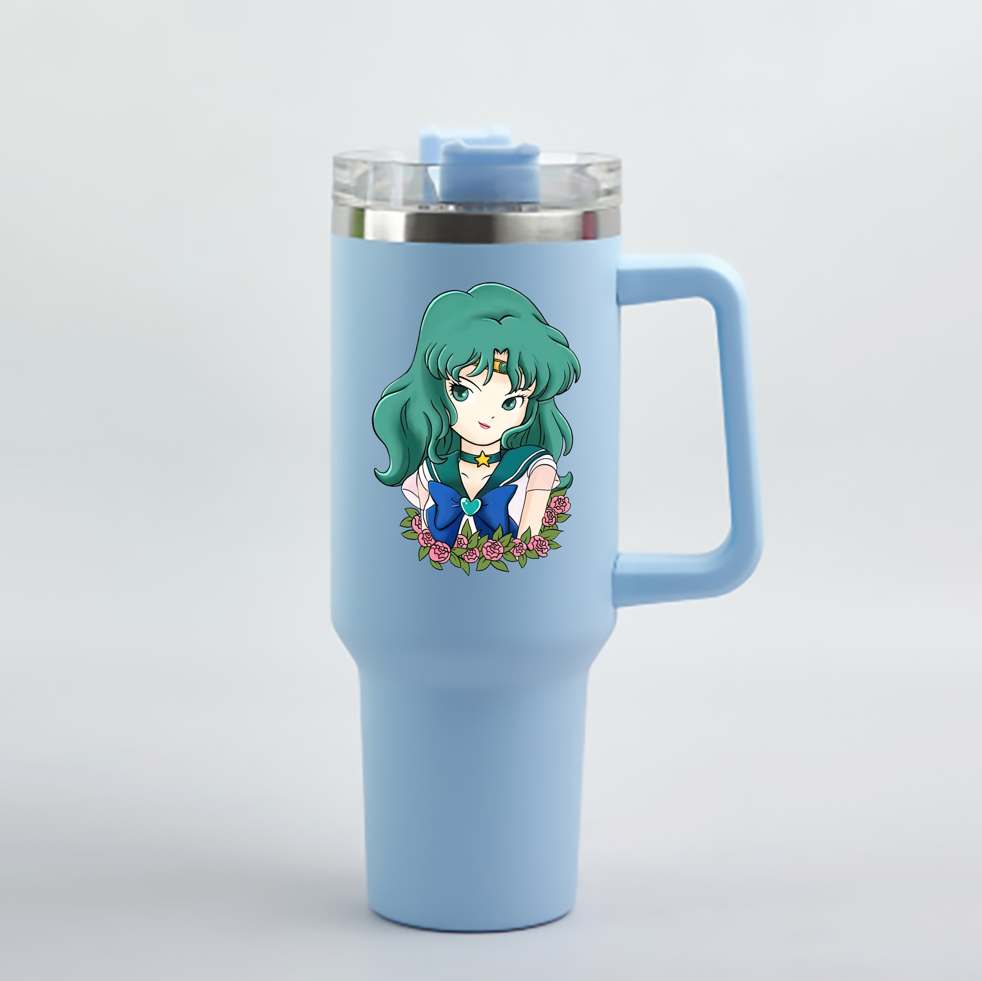 （画像用） 美少女戦士セーラームーン 海王 みちる（かいおう みちる） Sailor Moon Kaiou Michiru 1200mL車用タンブラー - クリスタルステッカー（プラスチックストロー付き）