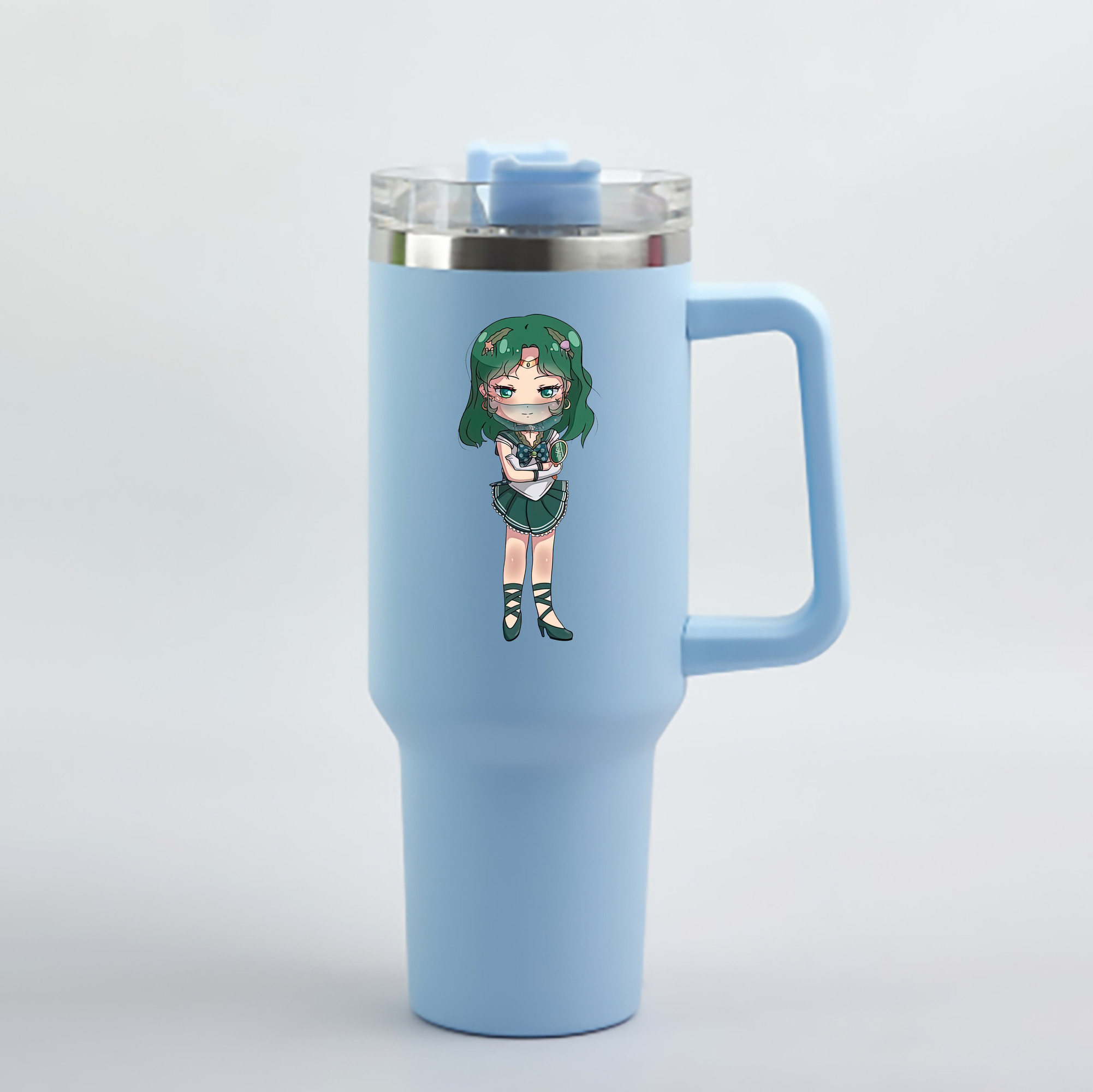 （画像用） 美少女戦士セーラームーン 海王 みちる（かいおう みちる） Sailor Moon Kaiou Michiru 1200mL車用タンブラー - クリスタルステッカー（プラスチックストロー付き）
