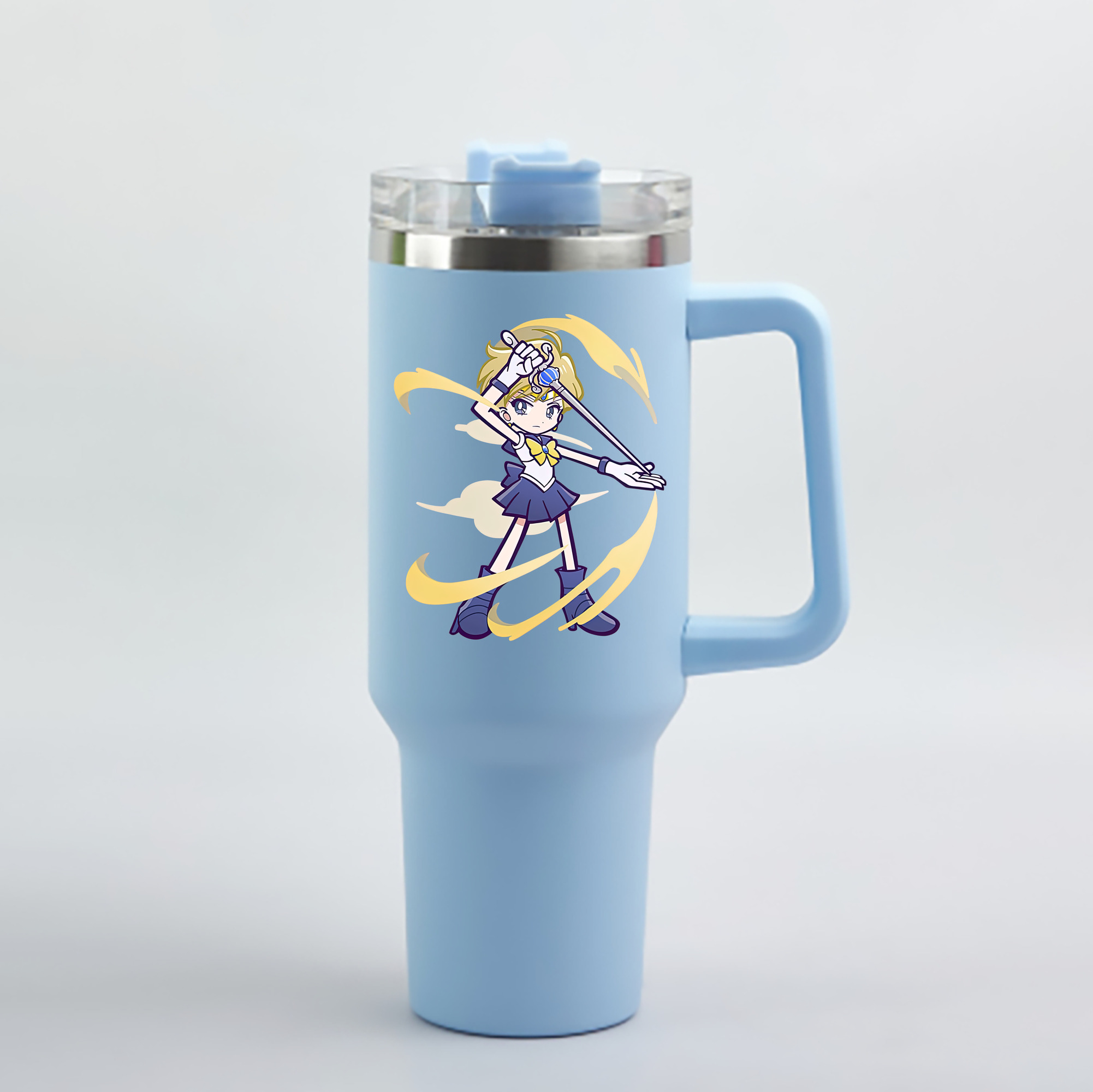 （画像用） 美少女戦士セーラームーン 天王はるか Sailor Moon Tenoh Haruka 1200mL車用タンブラー - クリスタルステッカー（プラスチックストロー付き）