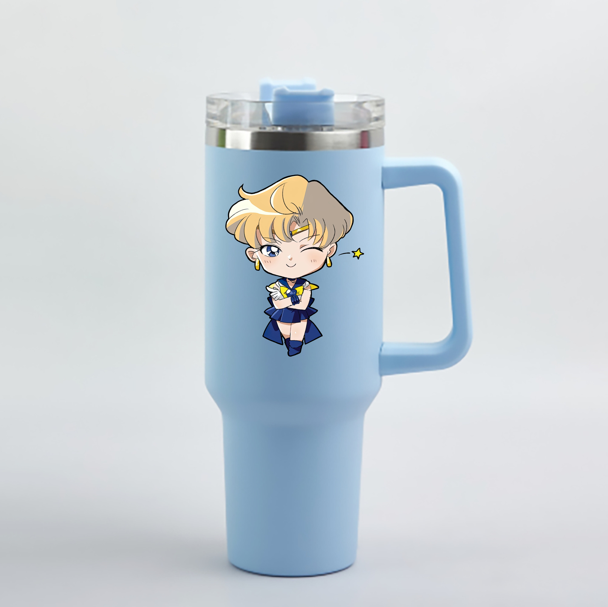 （画像用） 美少女戦士セーラームーン 天王はるか Sailor Moon Tenoh Haruka 1200mL車用タンブラー - クリスタルステッカー（プラスチックストロー付き）