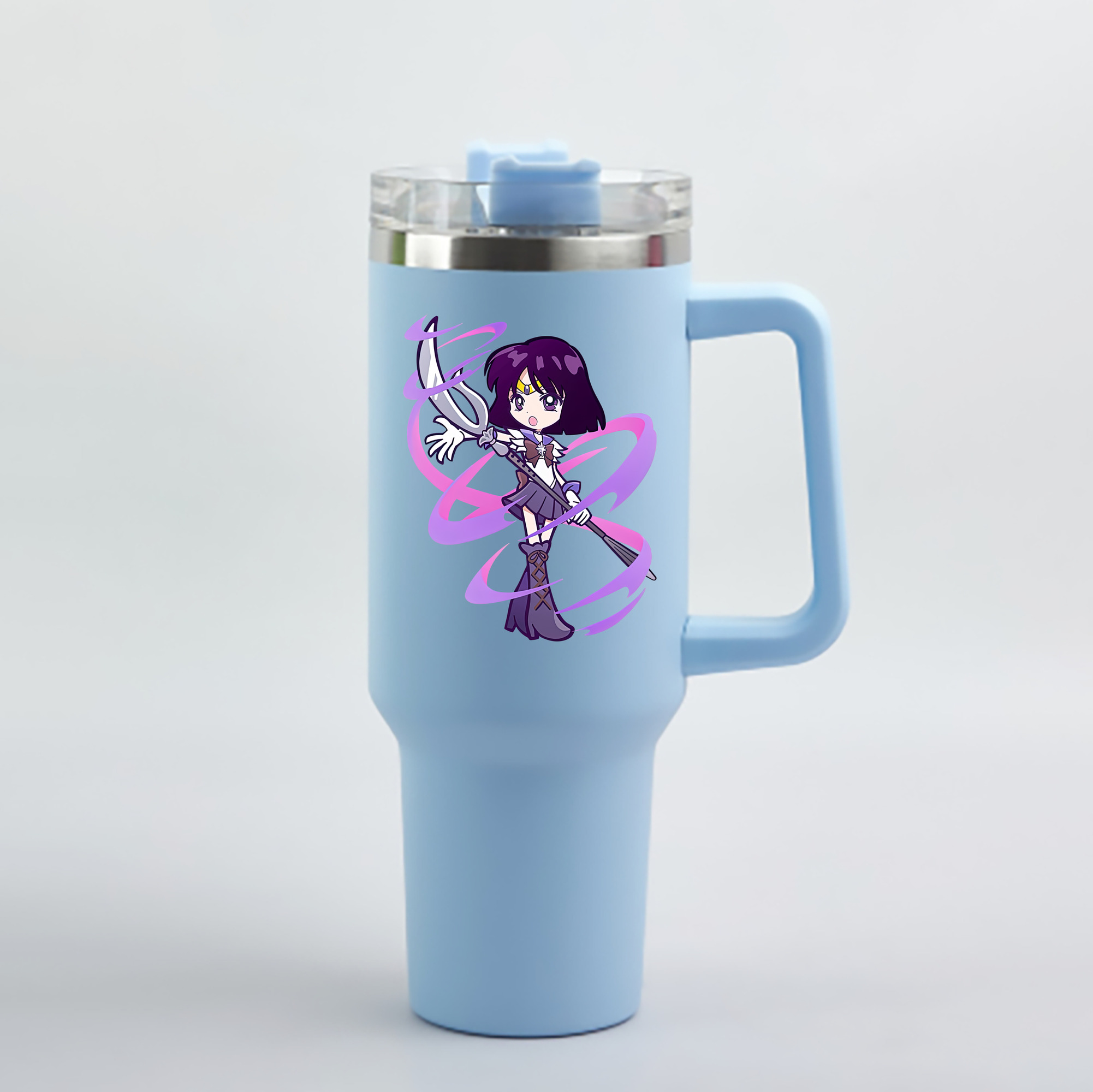 （画像用） 美少女戦士セーラームーン 土萠ほたる Sailor Moon Tomoe Hotaru （セーラーサターン；Sailor Saturn） 1200mL車用タンブラー - クリスタルステッカー（プラスチックストロー付き）