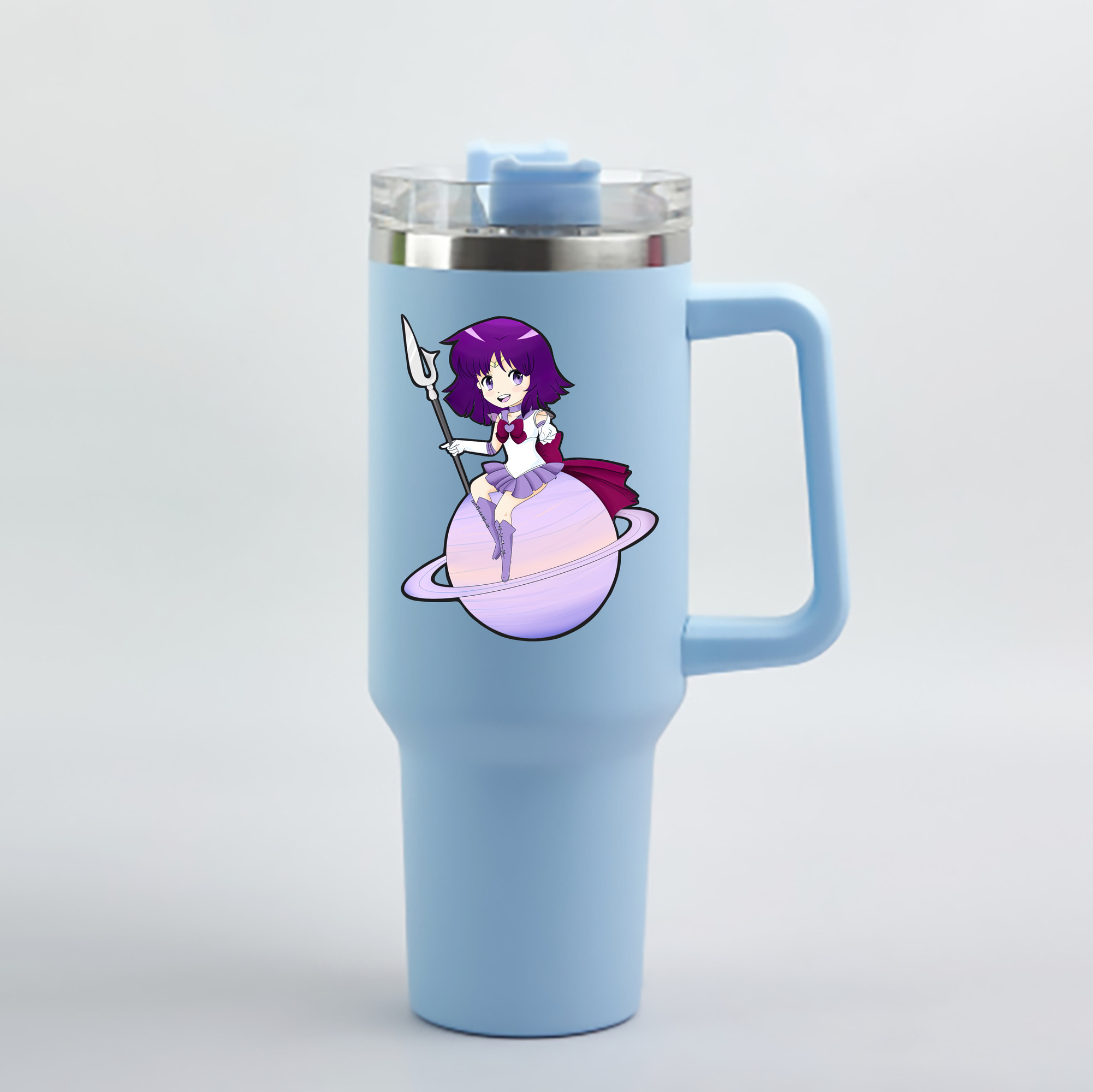 （画像用） 美少女戦士セーラームーン 土萠ほたる Sailor Moon Tomoe Hotaru （セーラーサターン；Sailor Saturn） 1200mL車用タンブラー - クリスタルステッカー（プラスチックストロー付き）