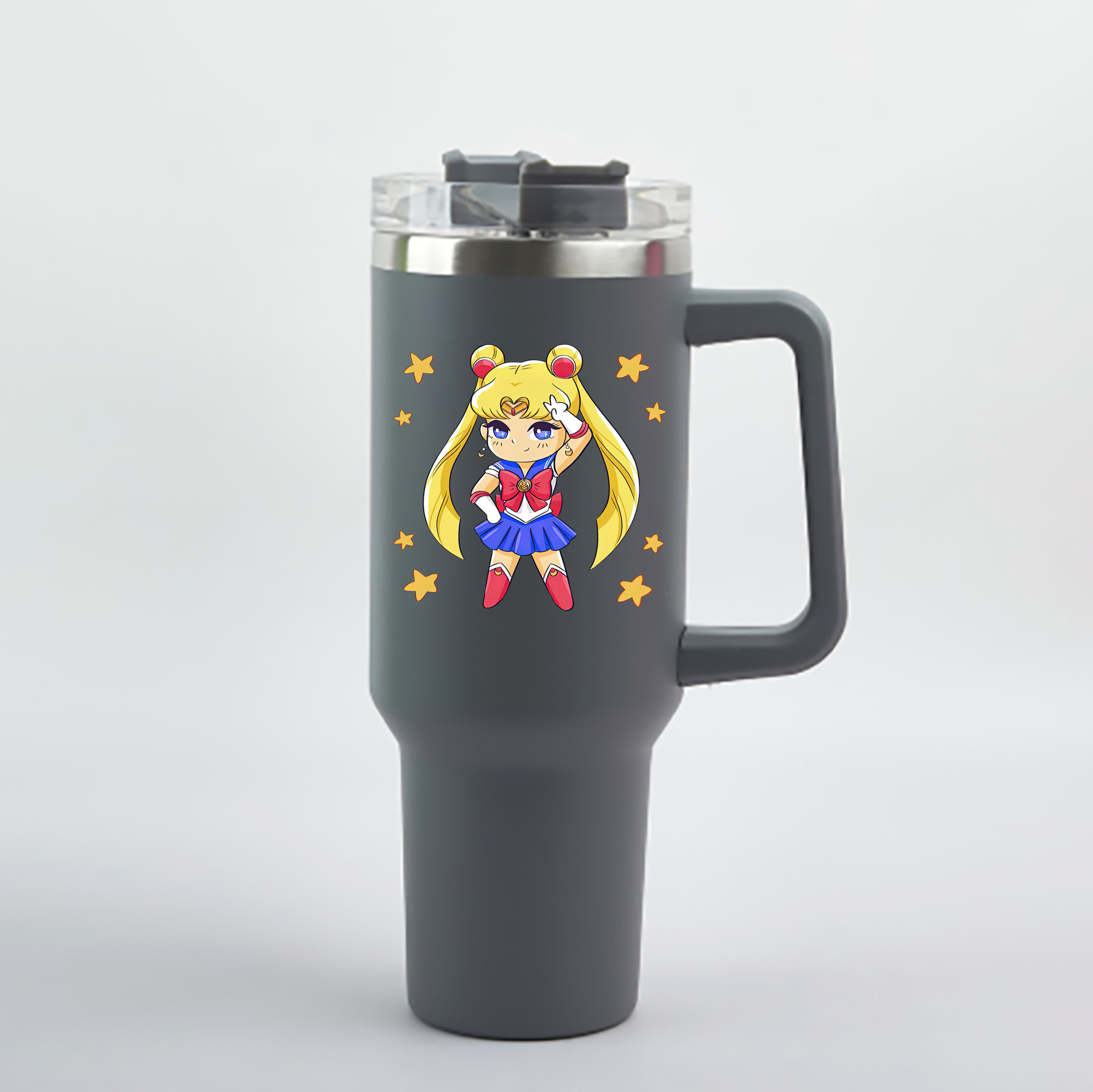 （画像用） 美少女戦士セーラームーン 月野 うさぎ つきの うさぎ Sailor Moon Tsukino Usagi 1200mL車用タンブラー - クリスタルステッカー（プラスチックストロー付き）