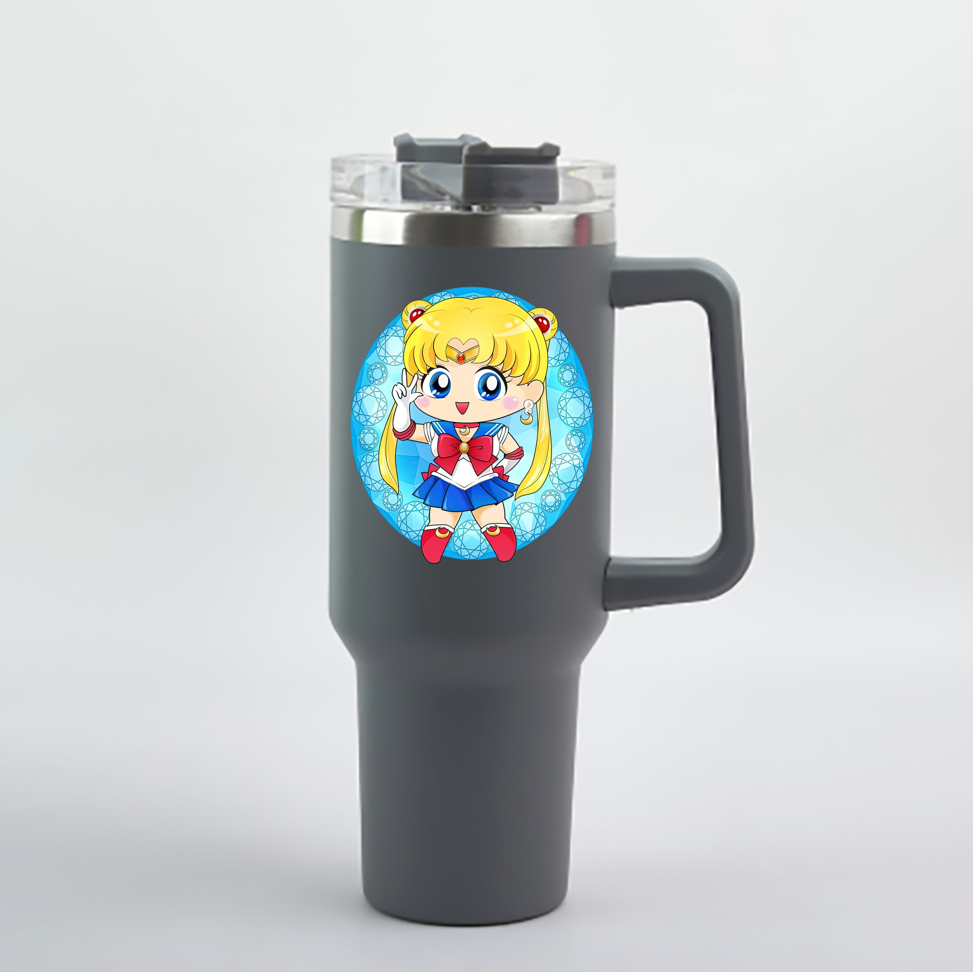（画像用） 美少女戦士セーラームーン 月野 うさぎ つきの うさぎ Sailor Moon Tsukino Usagi 1200mL車用タンブラー - クリスタルステッカー（プラスチックストロー付き）