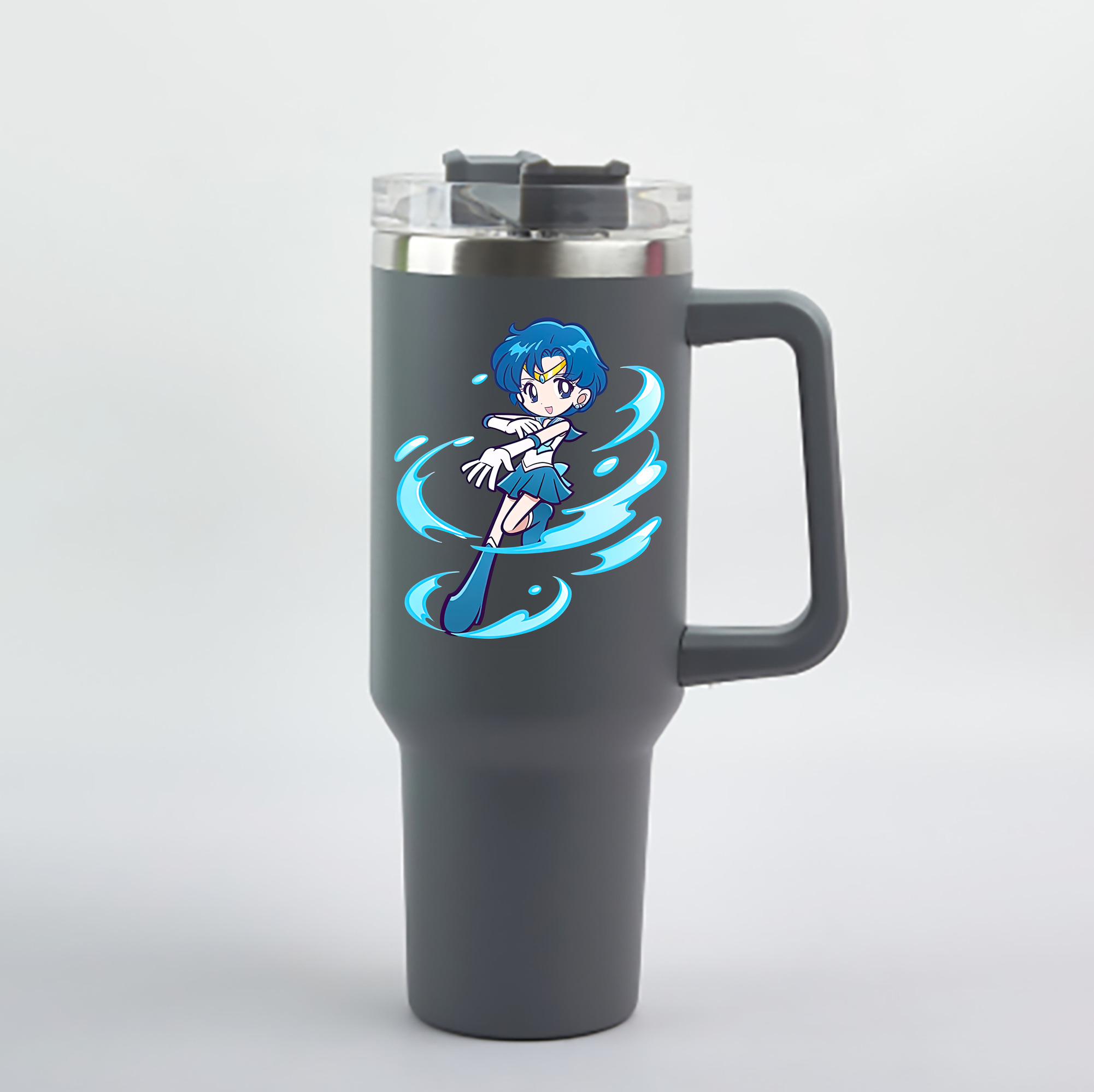 （画像用） 美少女戦士セーラームーン 水野 亜美 みずの あみ Sailor Moon Mizuno Ami 1200mL車用タンブラー - クリスタルステッカー（プラスチックストロー付き）