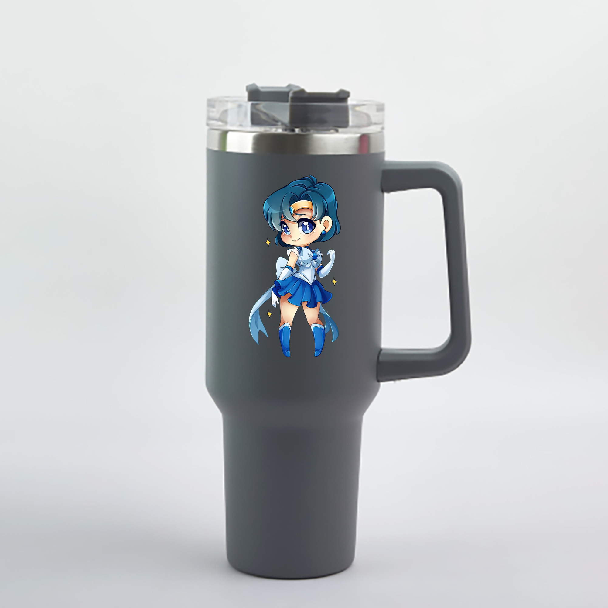 （画像用） 美少女戦士セーラームーン 水野 亜美 みずの あみ Sailor Moon Mizuno Ami 1200mL車用タンブラー - クリスタルステッカー（プラスチックストロー付き）