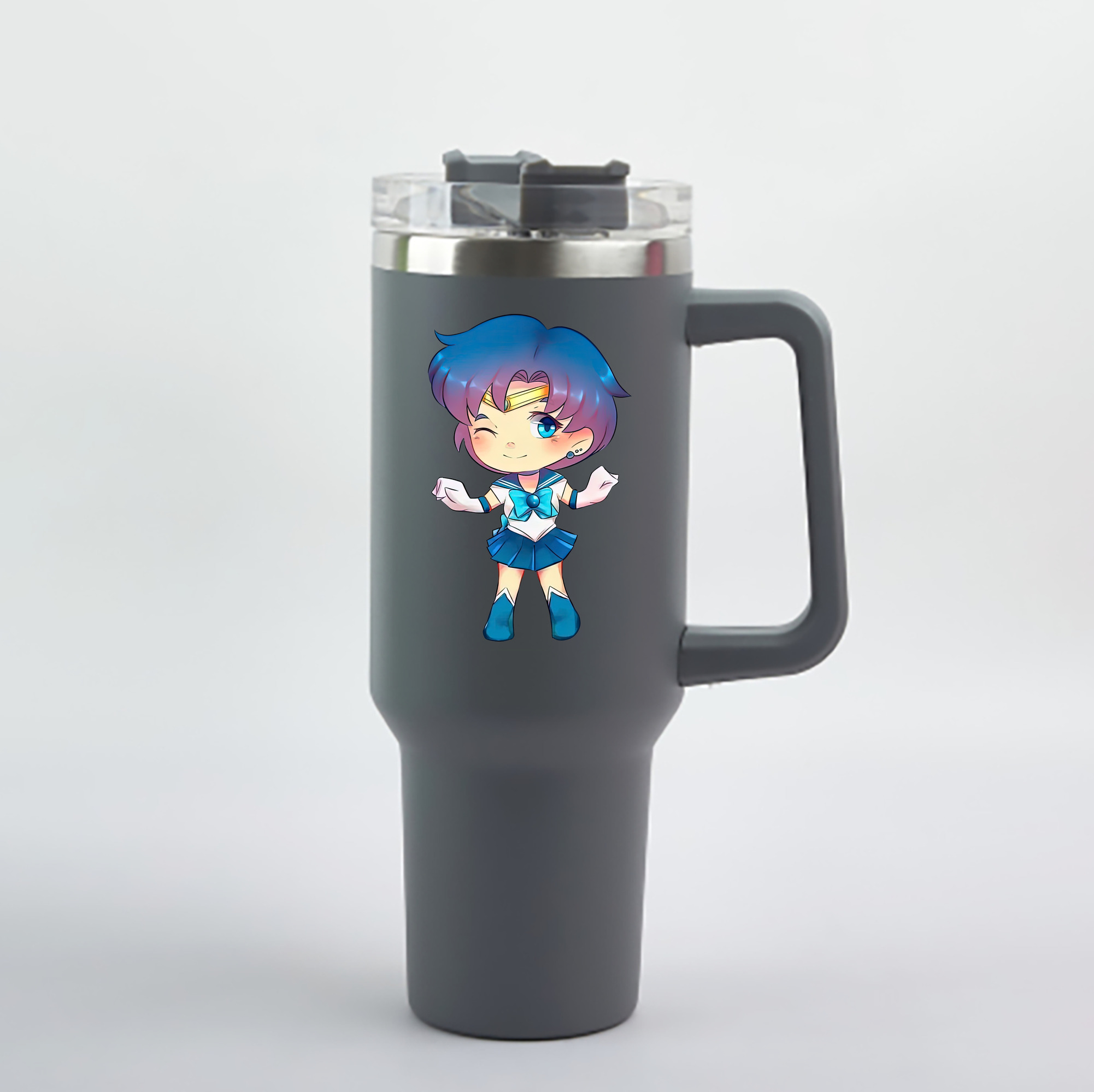 （画像用） 美少女戦士セーラームーン 水野 亜美 みずの あみ Sailor Moon Mizuno Ami 1200mL車用タンブラー - クリスタルステッカー（プラスチックストロー付き）
