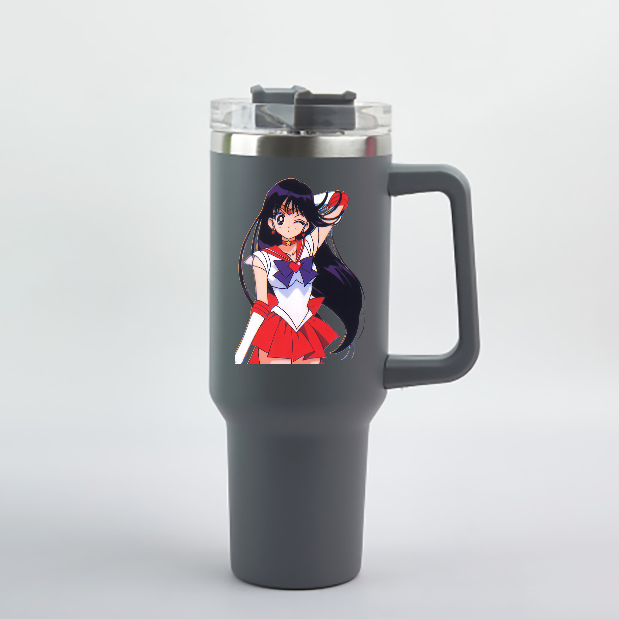 （画像用） 美少女戦士セーラームーン 火野レイ ひの レイ Sailor Moon Hino Rei （セーラーマーズ,Sailor Mars） 1200mL車用タンブラー - クリスタルステッカー（プラスチックストロー付き）