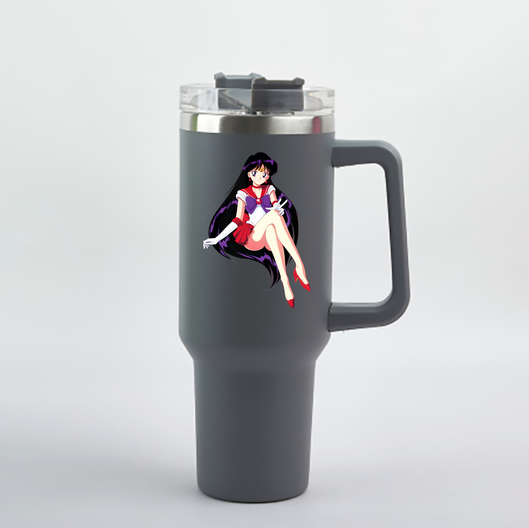 （画像用） 美少女戦士セーラームーン 火野レイ ひの レイ Sailor Moon Hino Rei （セーラーマーズ,Sailor Mars） 1200mL車用タンブラー - クリスタルステッカー（プラスチックストロー付き）