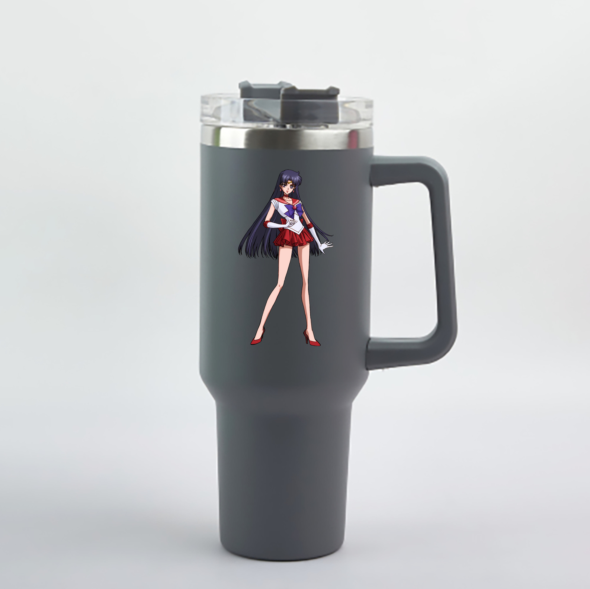 （画像用） 美少女戦士セーラームーン 火野レイ ひの レイ Sailor Moon Hino Rei （セーラーマーズ,Sailor Mars） 1200mL車用タンブラー - クリスタルステッカー（プラスチックストロー付き）