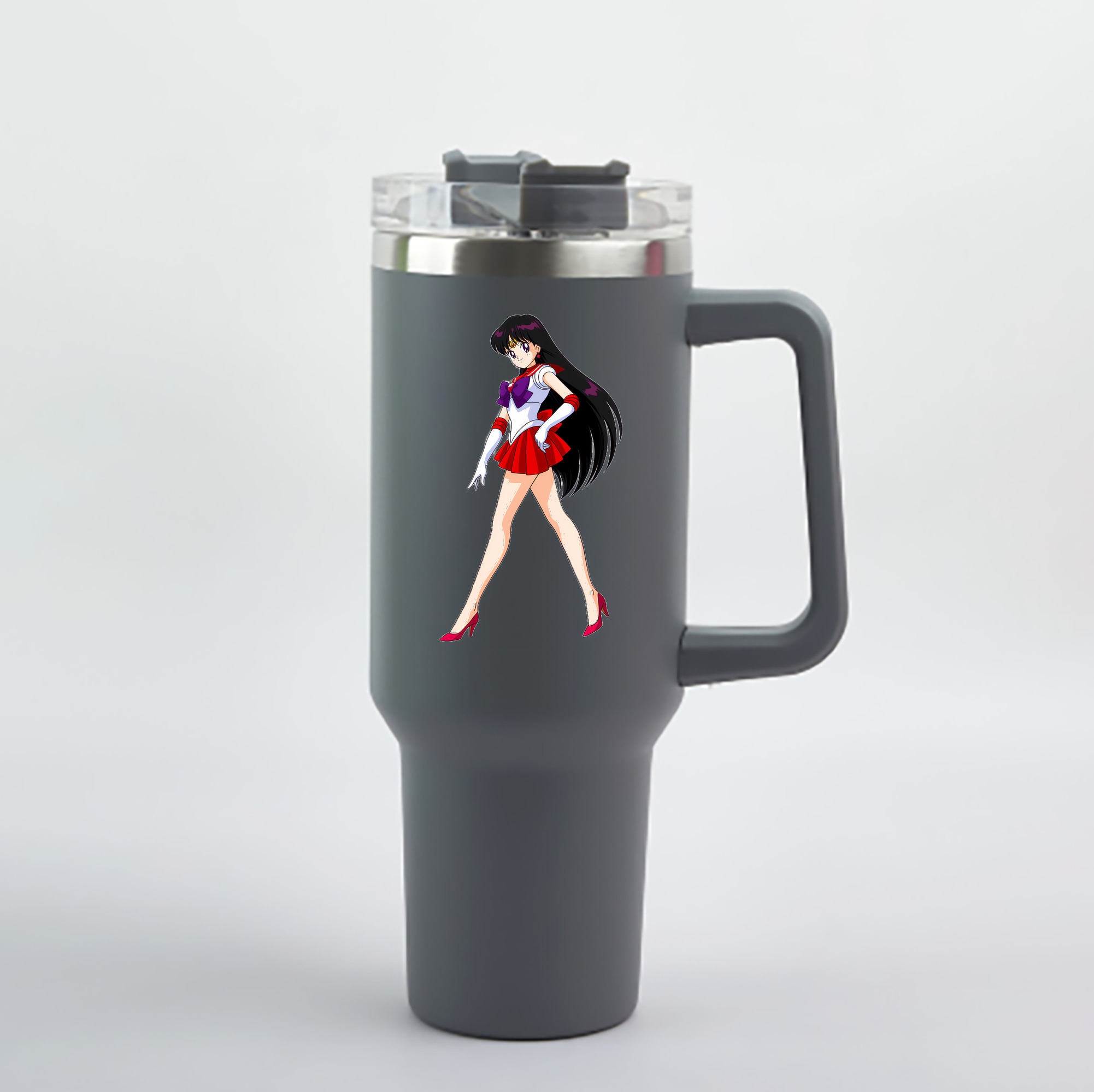 （画像用） 美少女戦士セーラームーン 火野レイ ひの レイ Sailor Moon Hino Rei （セーラーマーズ,Sailor Mars） 1200mL車用タンブラー - クリスタルステッカー（プラスチックストロー付き）