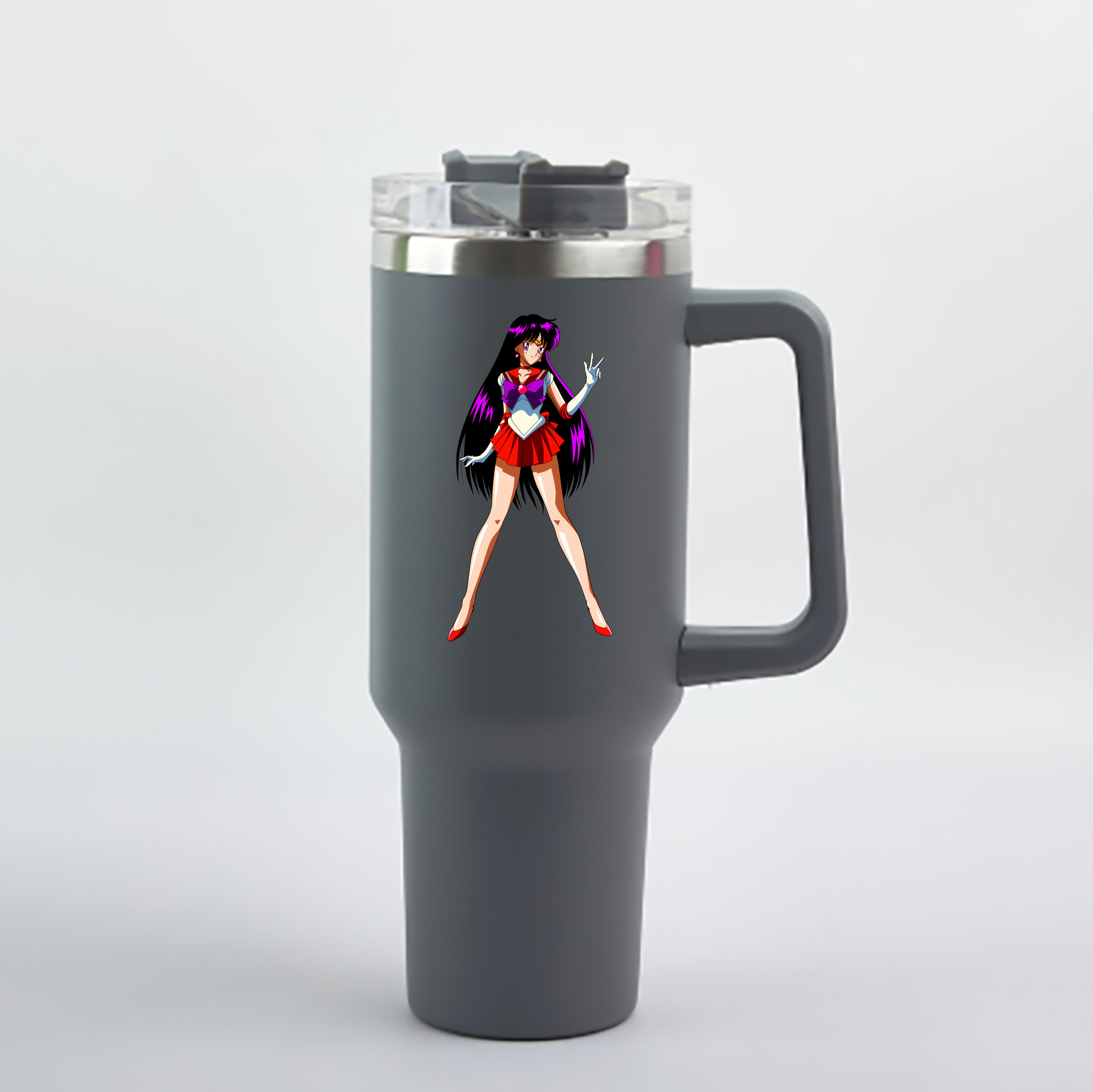 （画像用） 美少女戦士セーラームーン 火野レイ ひの レイ Sailor Moon Hino Rei （セーラーマーズ,Sailor Mars） 1200mL車用タンブラー - クリスタルステッカー（プラスチックストロー付き）