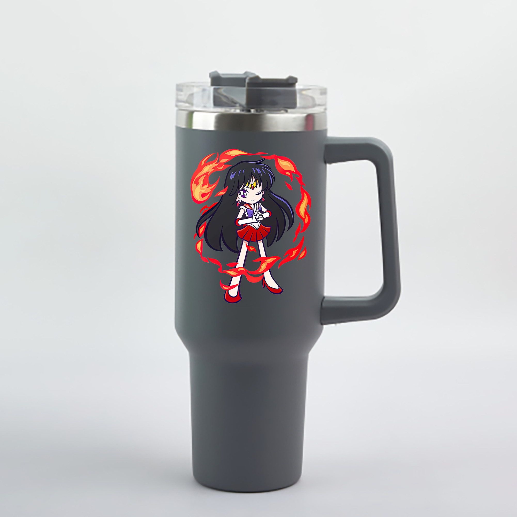 （画像用） 美少女戦士セーラームーン 火野レイ ひの レイ Sailor Moon Hino Rei （セーラーマーズ,Sailor Mars） 1200mL車用タンブラー - クリスタルステッカー（プラスチックストロー付き）
