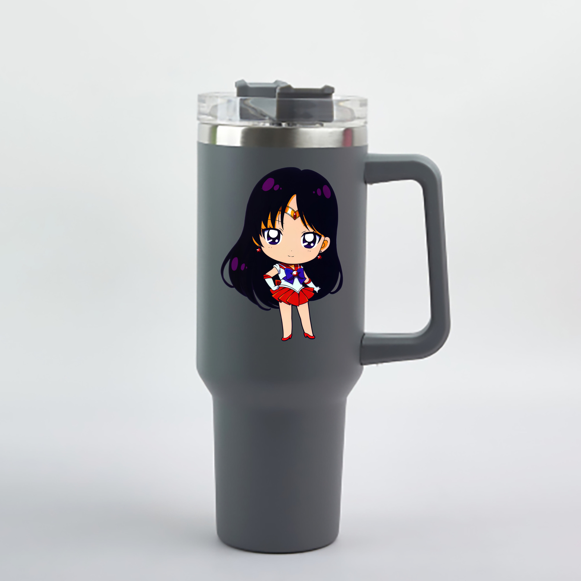 （画像用） 美少女戦士セーラームーン 火野レイ ひの レイ Sailor Moon Hino Rei （セーラーマーズ,Sailor Mars） 1200mL車用タンブラー - クリスタルステッカー（プラスチックストロー付き）