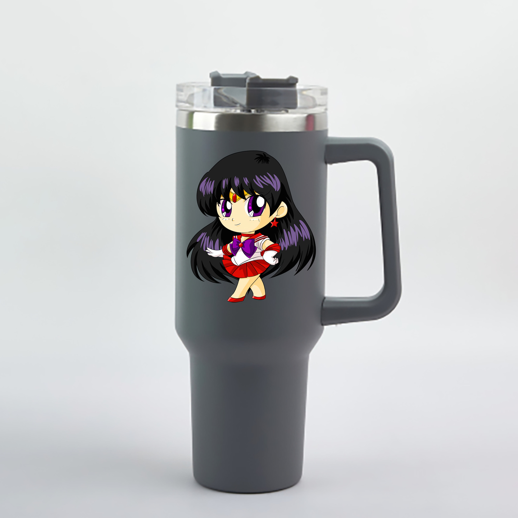 （画像用） 美少女戦士セーラームーン 火野レイ ひの レイ Sailor Moon Hino Rei （セーラーマーズ,Sailor Mars） 1200mL車用タンブラー - クリスタルステッカー（プラスチックストロー付き）