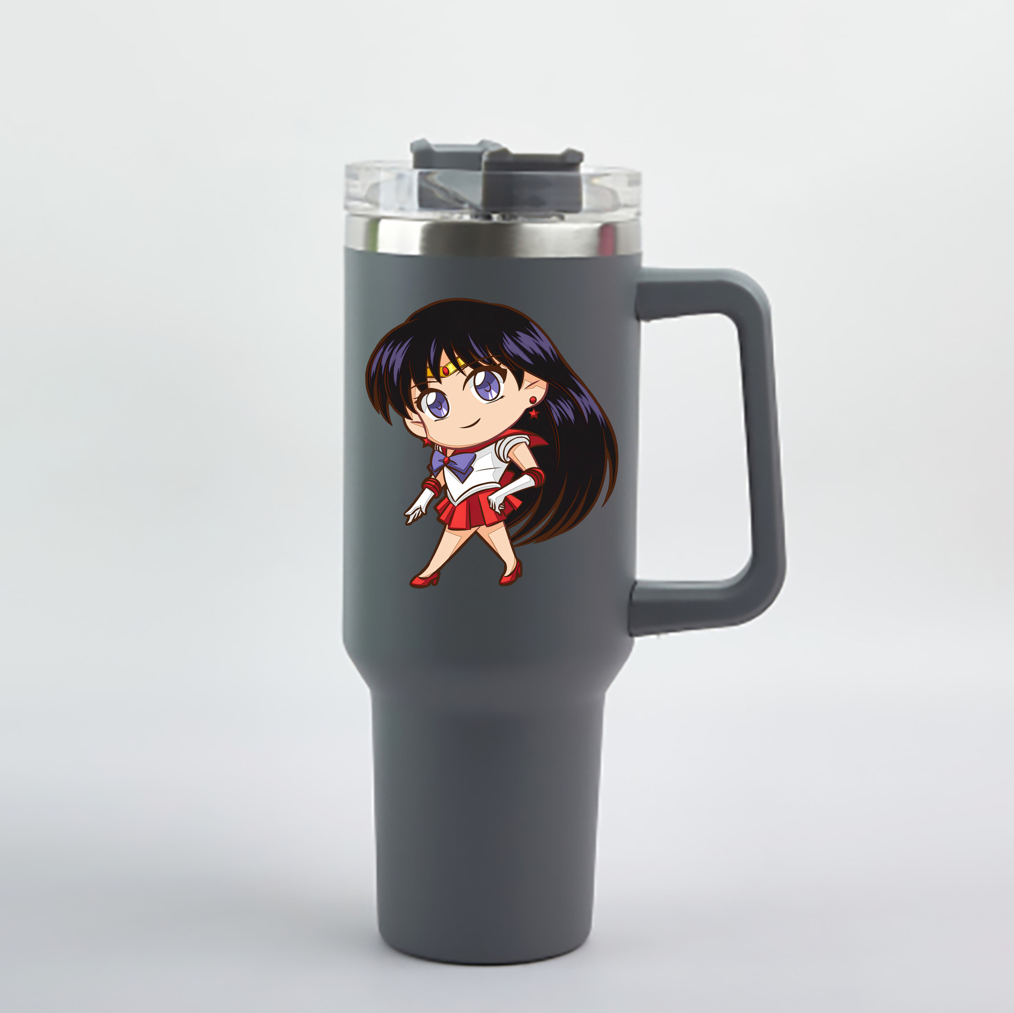 （画像用） 美少女戦士セーラームーン 火野レイ ひの レイ Sailor Moon Hino Rei （セーラーマーズ,Sailor Mars） 1200mL車用タンブラー - クリスタルステッカー（プラスチックストロー付き）