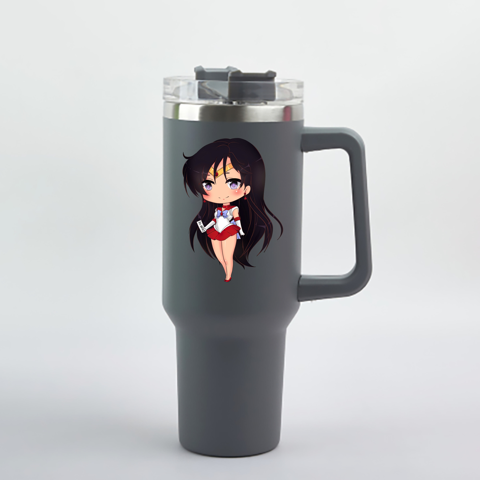 （画像用） 美少女戦士セーラームーン 火野レイ ひの レイ Sailor Moon Hino Rei （セーラーマーズ,Sailor Mars） 1200mL車用タンブラー - クリスタルステッカー（プラスチックストロー付き）
