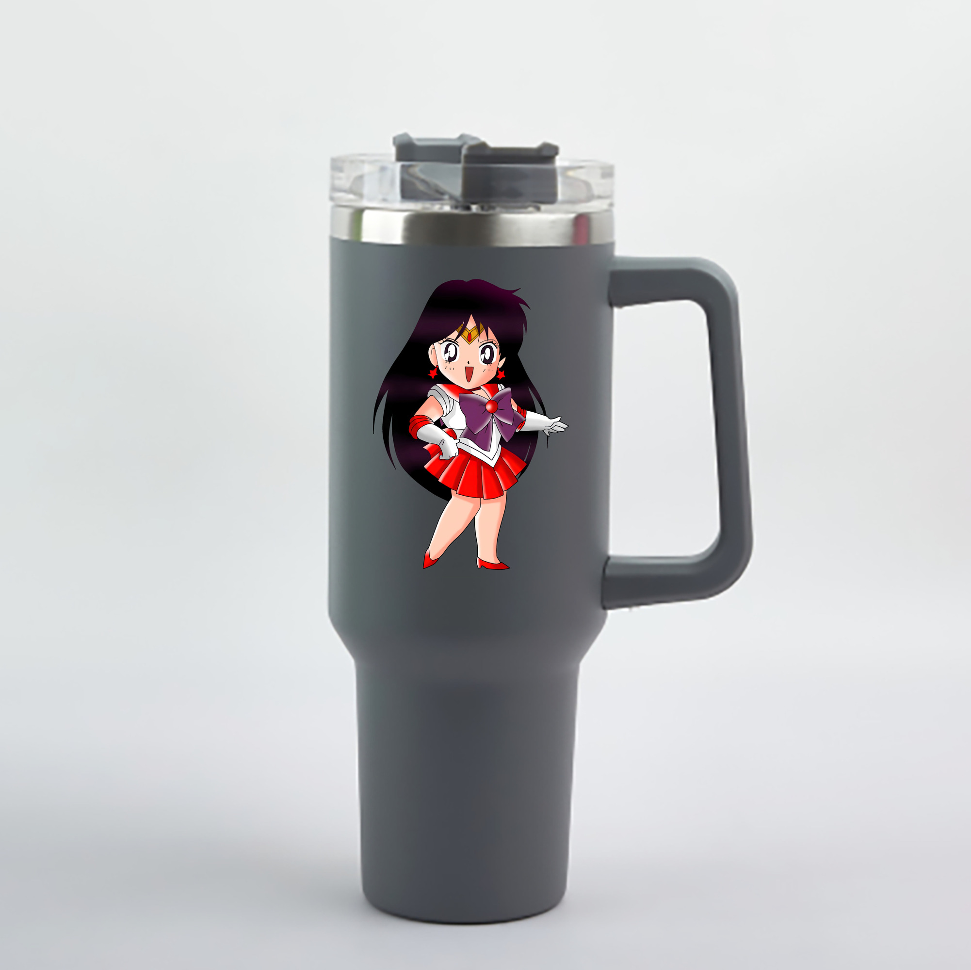 （画像用） 美少女戦士セーラームーン 火野レイ ひの レイ Sailor Moon Hino Rei （セーラーマーズ,Sailor Mars） 1200mL車用タンブラー - クリスタルステッカー（プラスチックストロー付き）