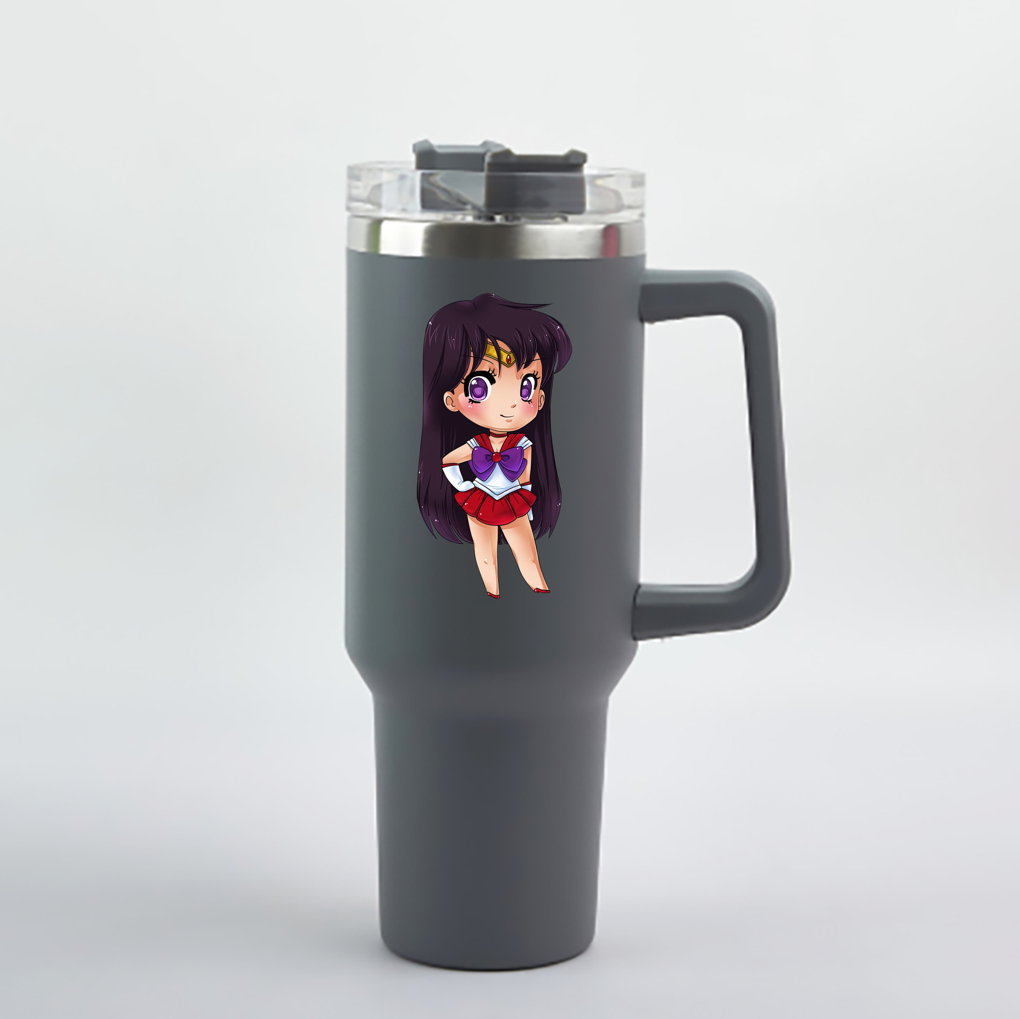 （画像用） 美少女戦士セーラームーン 火野レイ ひの レイ Sailor Moon Hino Rei （セーラーマーズ,Sailor Mars） 1200mL車用タンブラー - クリスタルステッカー（プラスチックストロー付き）